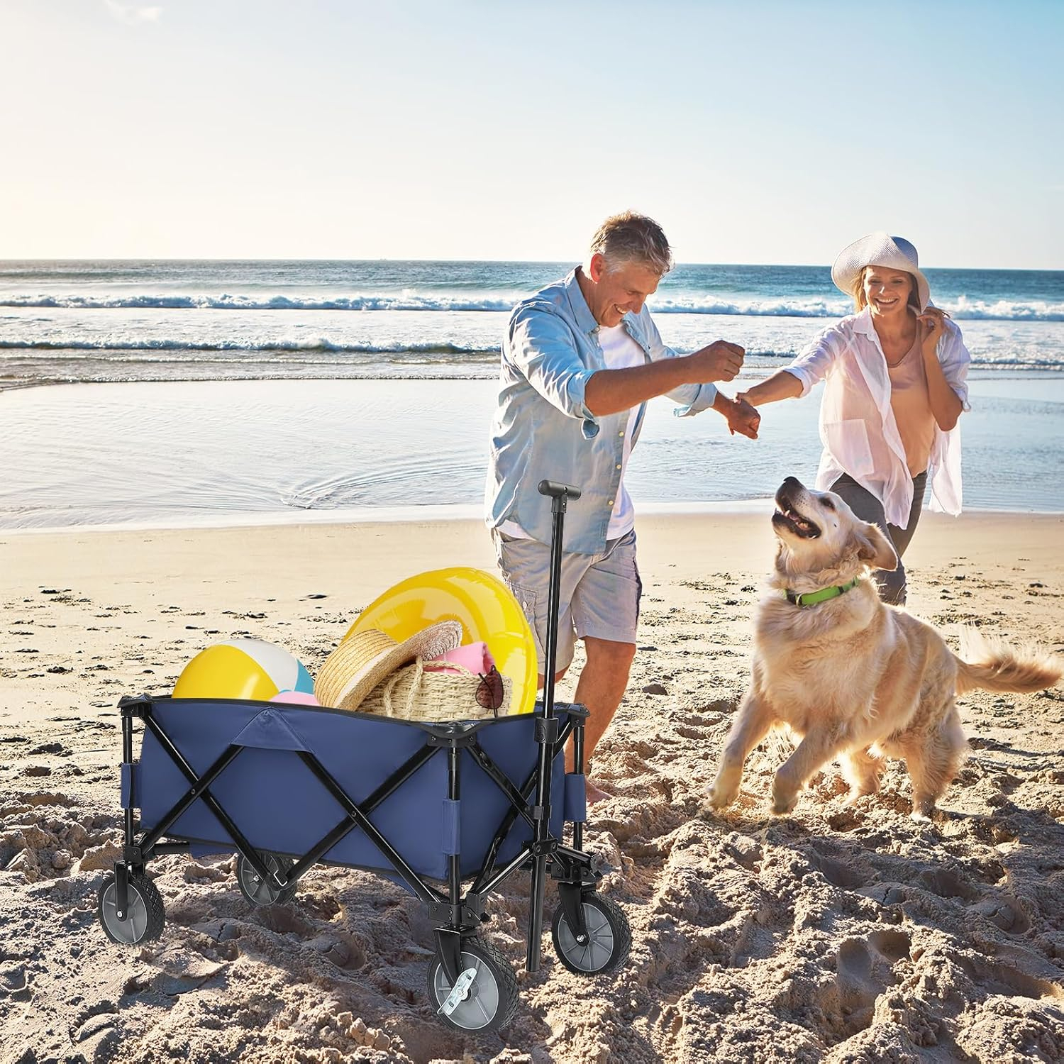 Collapsible Wagon with Big Wheels for Sand, Grocery, Garden, Park, Picnic, Camping, Beach Trip