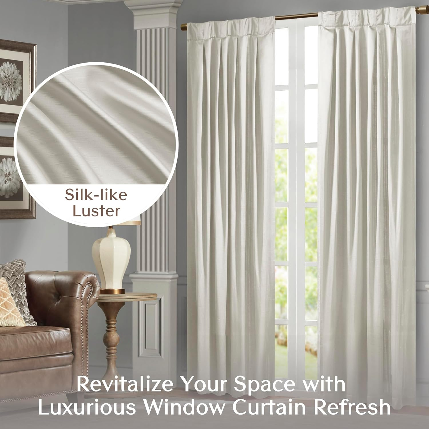 Croscill Avignon Pleat Curtain Panel with Tieback (Single) in White 52x84"