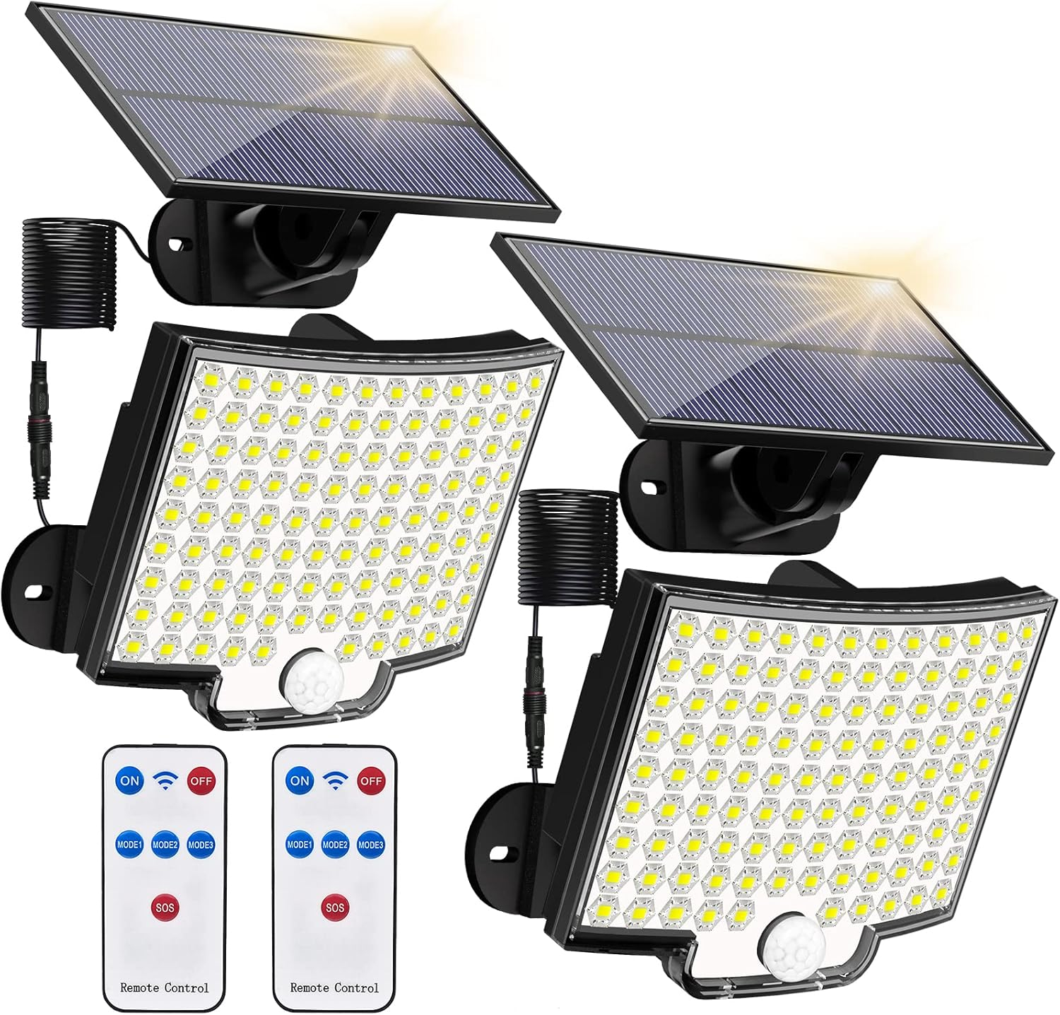 106 LED Solar Powered Motion Sensor Flood Lights - Dusk to Dawn Solar Security Wall Lights with Remote Control 4 Modes, 3000LM, IP65 Waterproof Outdoor Lighting Solution for Brighter Nights