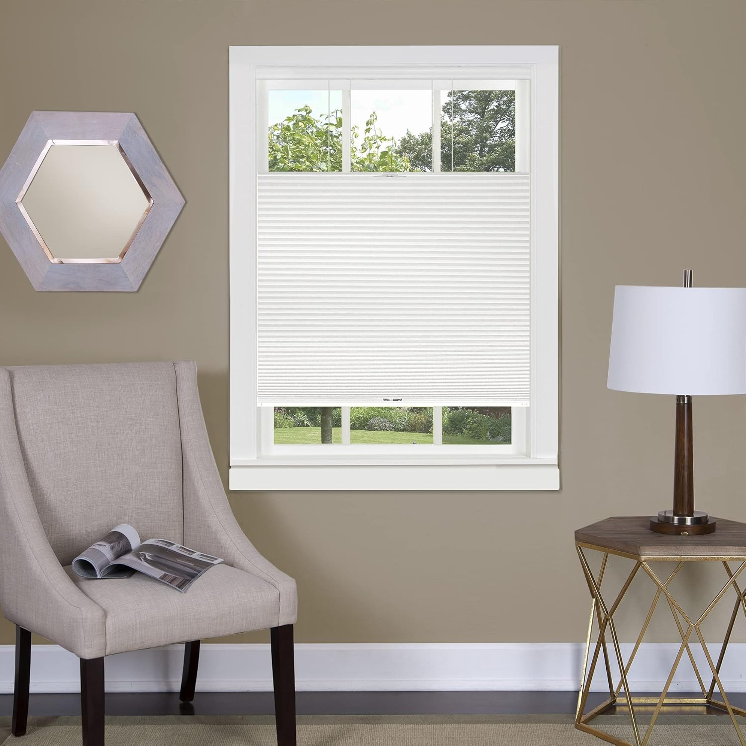 Achim Top Down Bottom Up Indoor Cordless White Polyester Light Filtering Window Cellular Shade, 64" L x 27" W