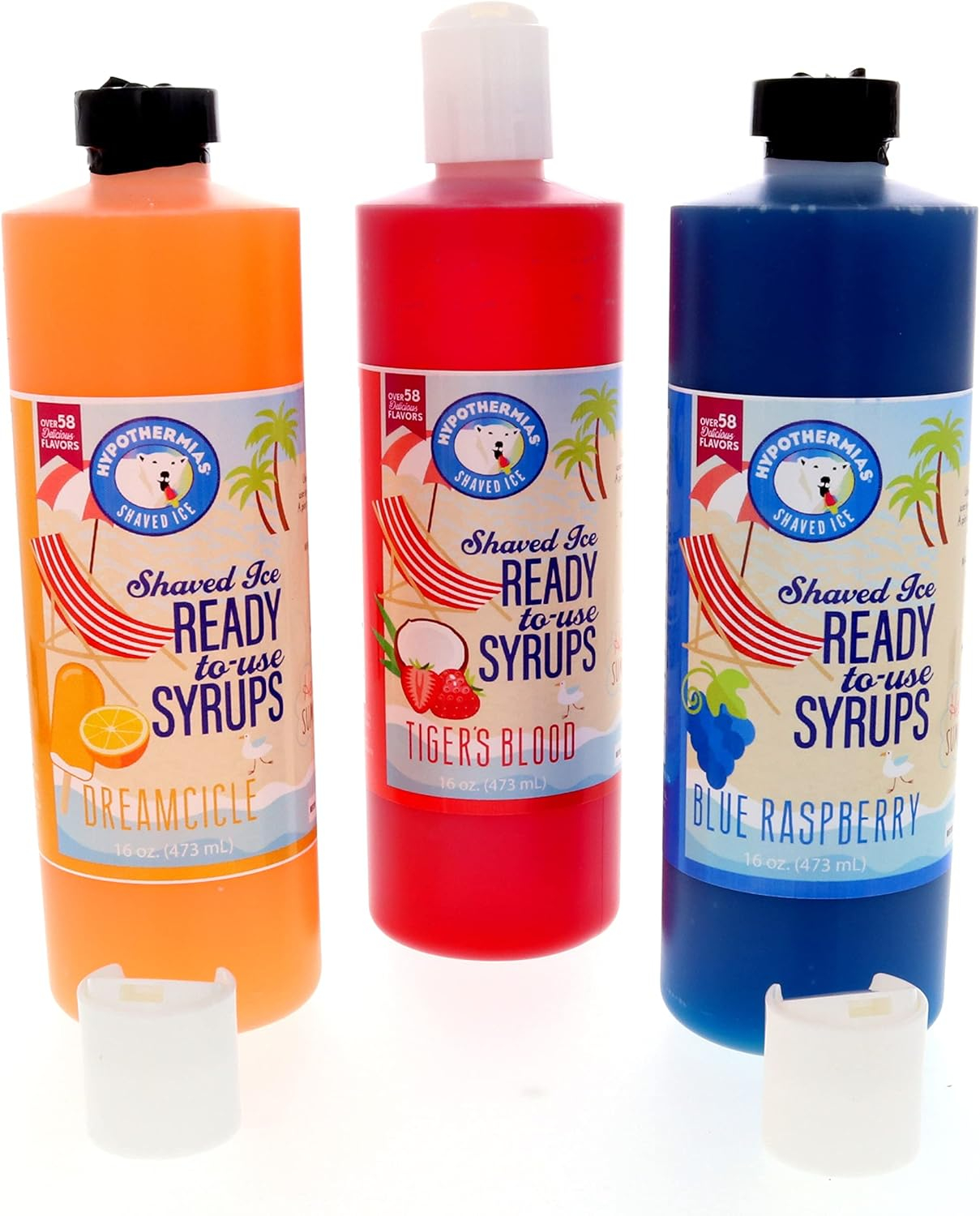 Hypothermias Shaved Ice & Snow Cone Syrup Variety Pack - Blue Raspberry, Tiger's Blood, Dreamcicle - 100% Pure Cane Sugar in a Gift Box