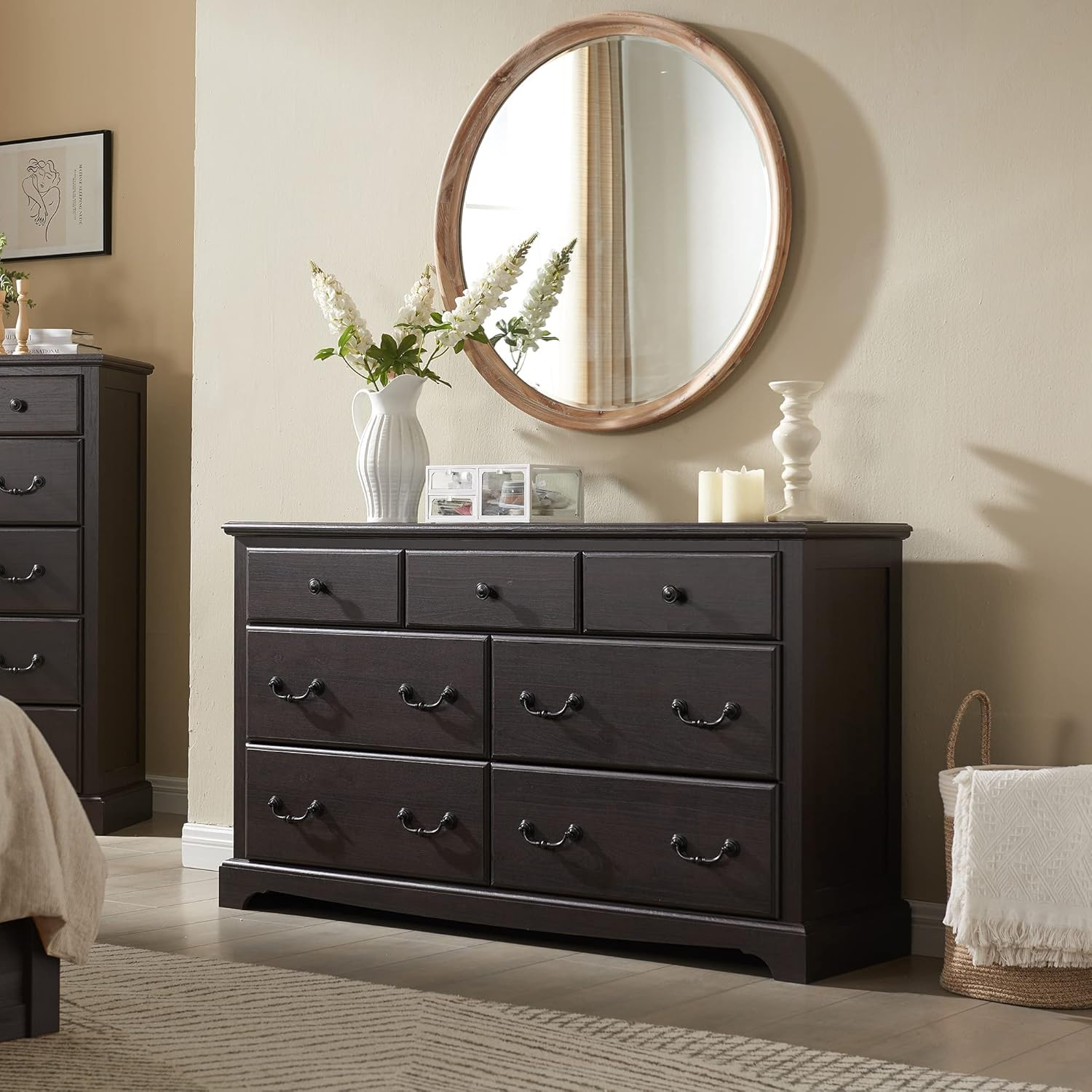 OKD Rustic Vanity Set with Adjustable Lights Sliding Mirror, Farmhouse Wood Vanity Makeup Desk Set with Stool for Bedroom, Light Rustic Oak