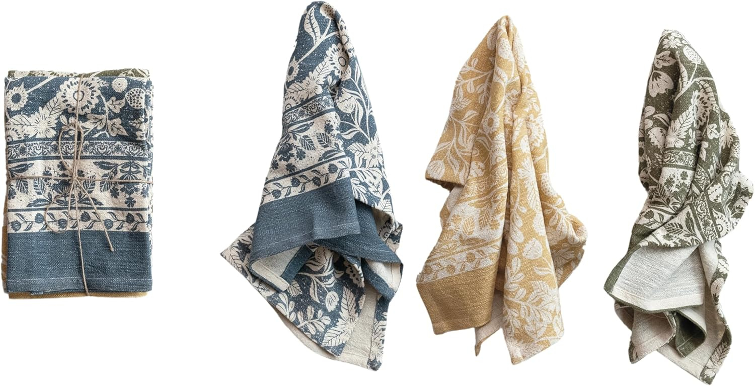 Creative Co-Op Blossom Cotton Tea Towel, Multicolor, Set of 3
