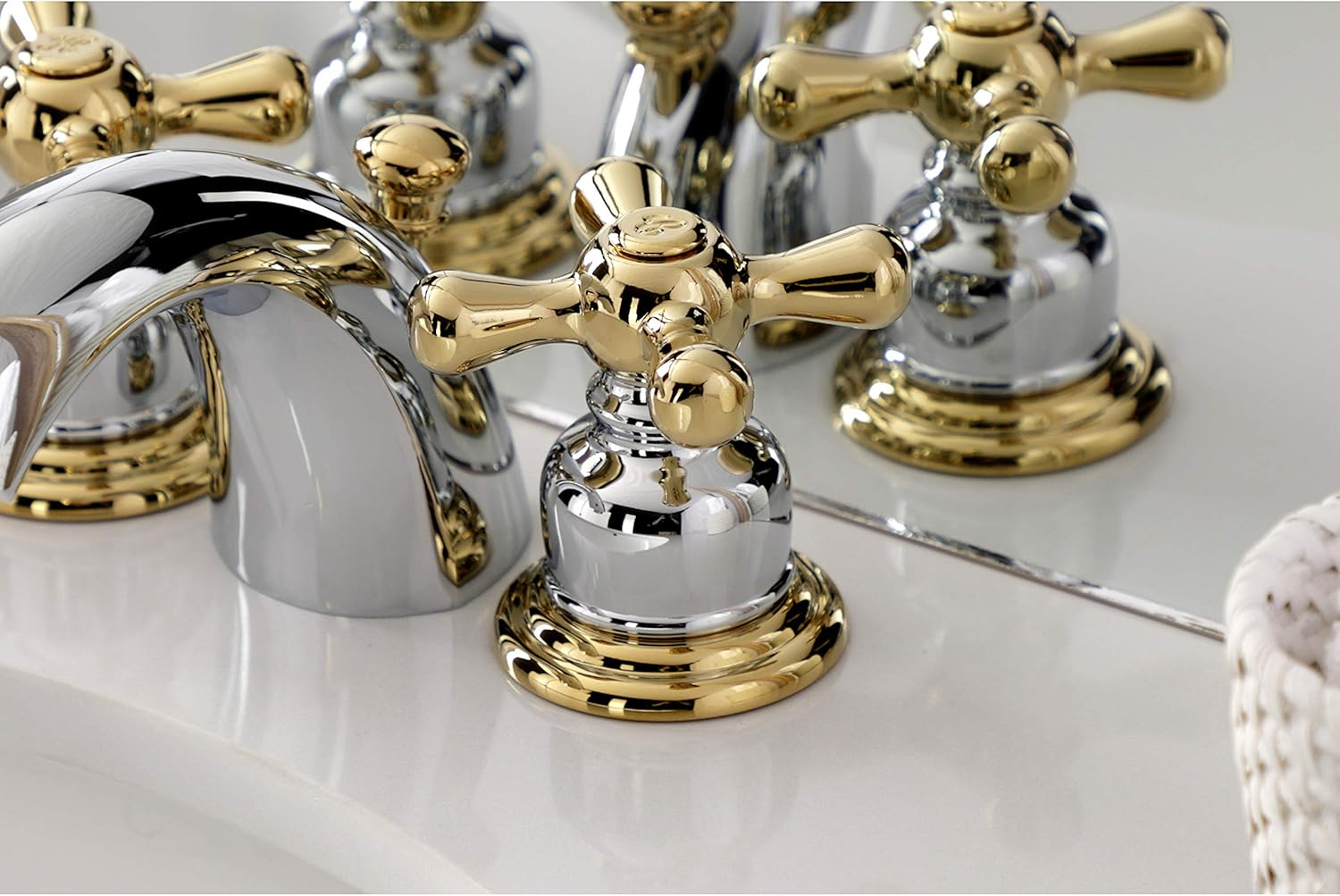 Kingston Brass KB944AX Victorian Mini-Widespread Bathroom Faucet, Polished Chrome/Polished Brass