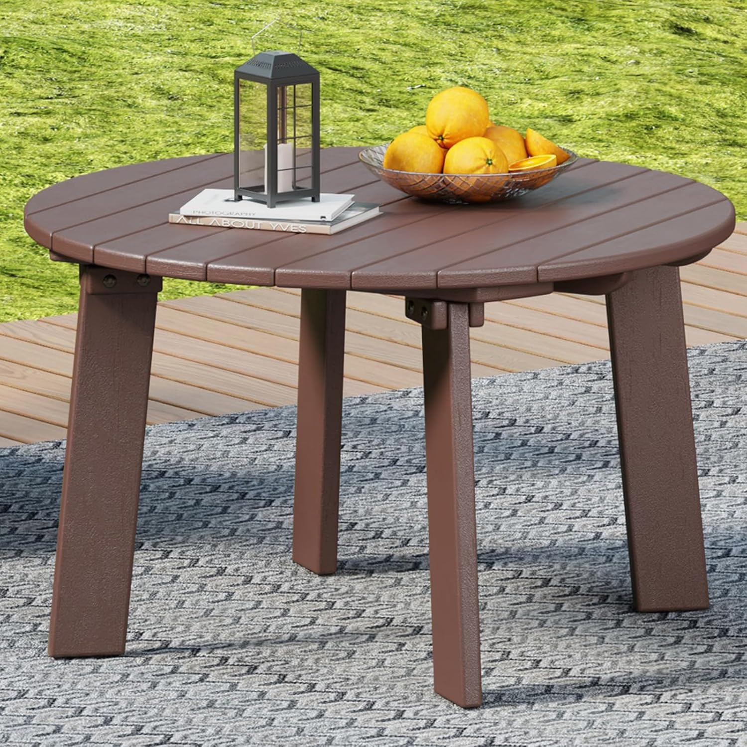 White Round Plastic Outdoor Adirondack Side Table