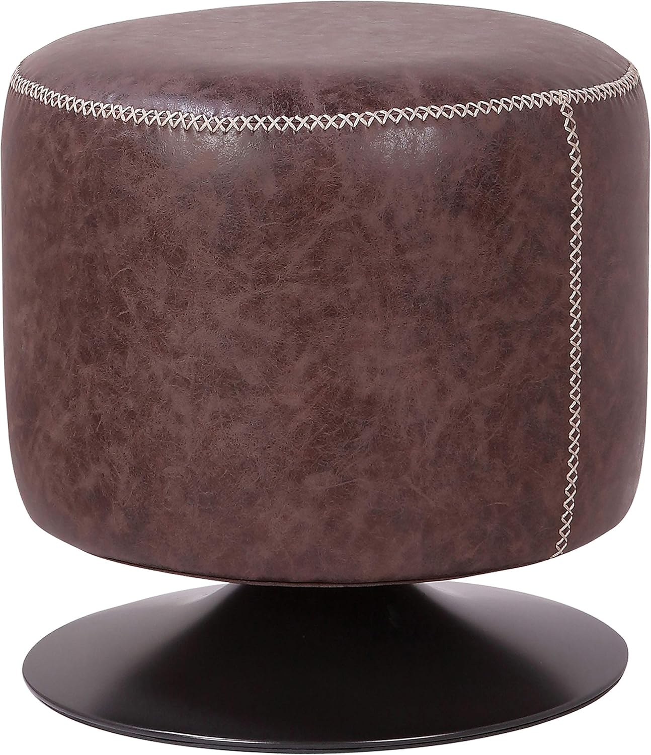 PaFagwy Gaia PU Leather Round Ottoman Ottomans & Cubes, Vintage Coffee Brown