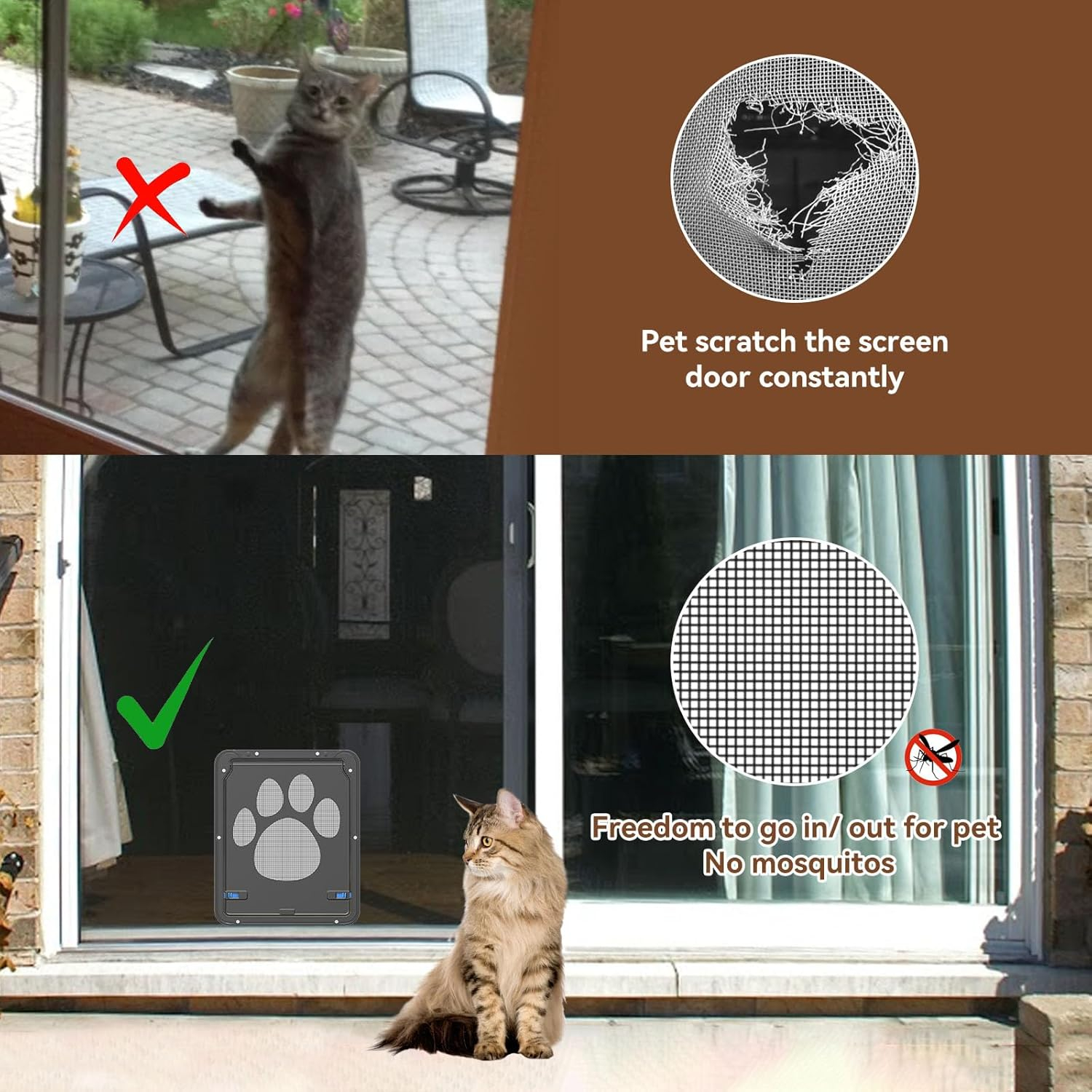 Namsan Pet Door Screen Door Inside Size 8 x 10 inches Screen Door for Cats Sliding Screen Magnetic Lockable
