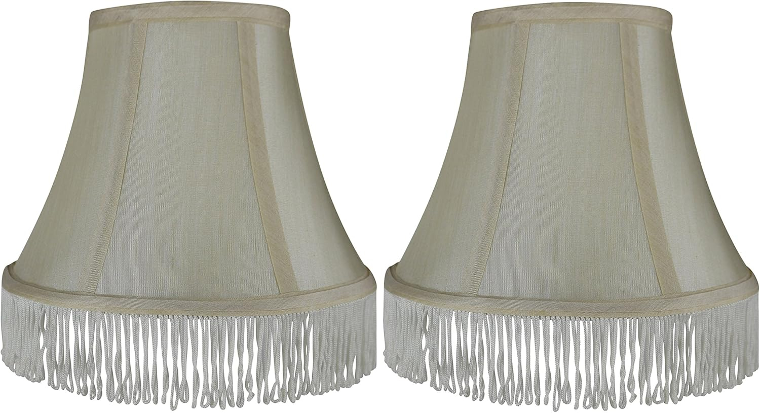 Urbanest Silk Bell Lamp Shade, 5x9x7", Cream With White Fringe, Set of 2