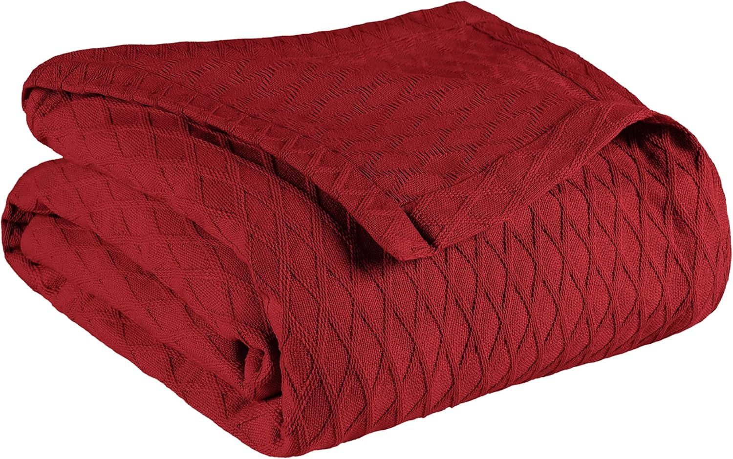Superior Dobbyweave Knit Cotton Blanket, All Season Breathable Bed Blanket Twin Size, Burgundy