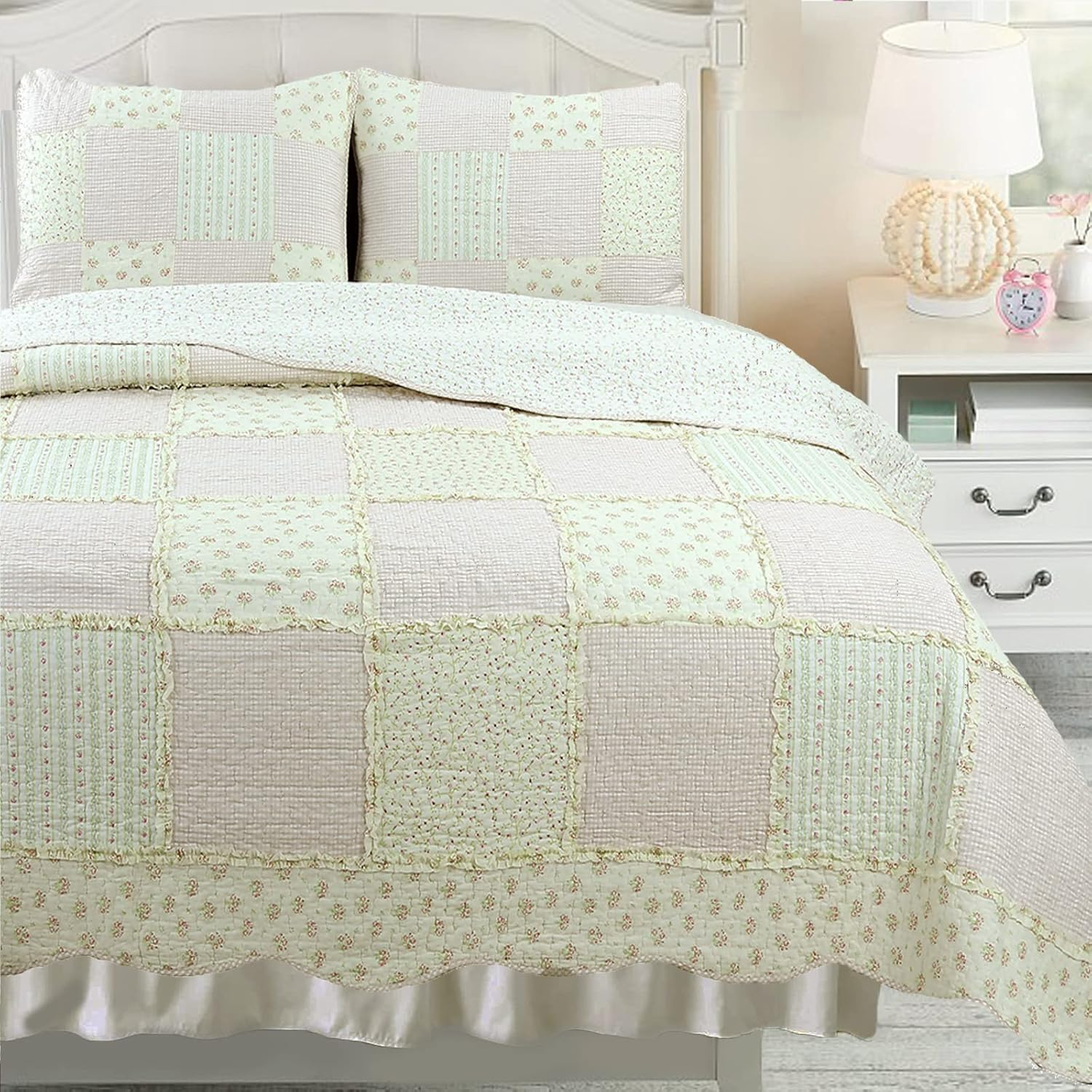 Cozy Line Home Fashions 100% Cotton Real Patchwork Reversible Shabby Chic Girly Floral Pink Peachy Quilt Bedding Set, Coverlet Bedspread (Old-Fashioned Sweetness, Twin - 2 Piece)