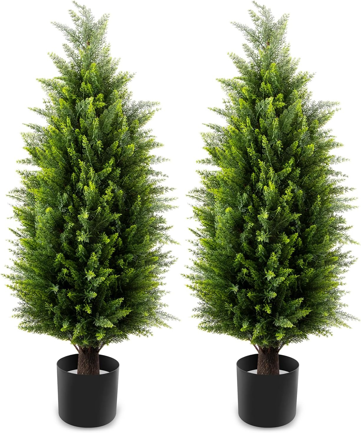 4ft Artificial Cedar Topiary Trees 2 Pack, Beautiful Realistic Artificial Plants for Outdoor, UV Protection Potted Plants Artificial Shrubs for Outdoor, Indoor, Office, Front Porch Decor.