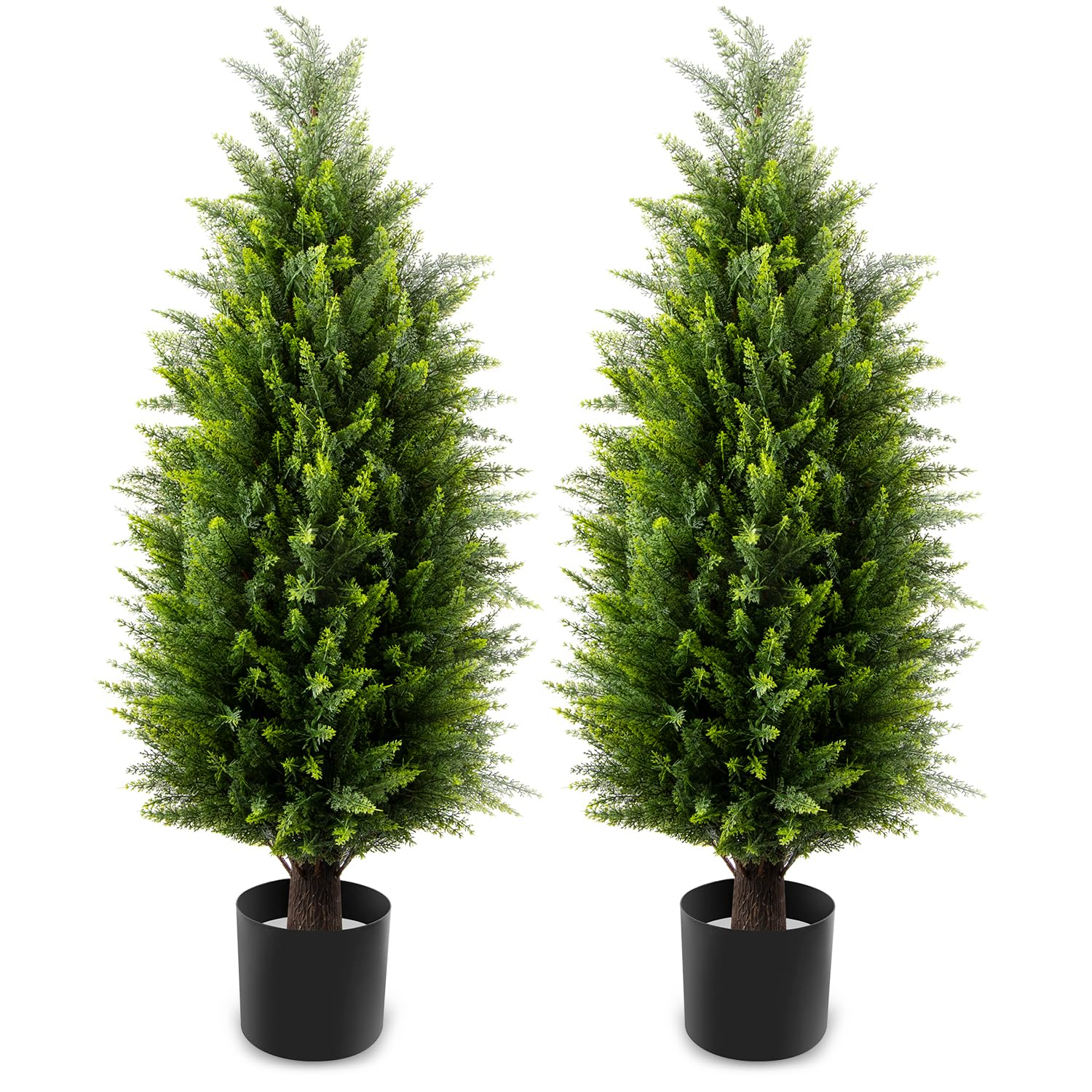 4ft Artificial Cedar Topiary Trees 2 Pack, Beautiful Realistic Artificial Plants for Outdoor, UV Protection Potted Plants Artificial Shrubs for Outdoor, Indoor, Office, Front Porch Decor.