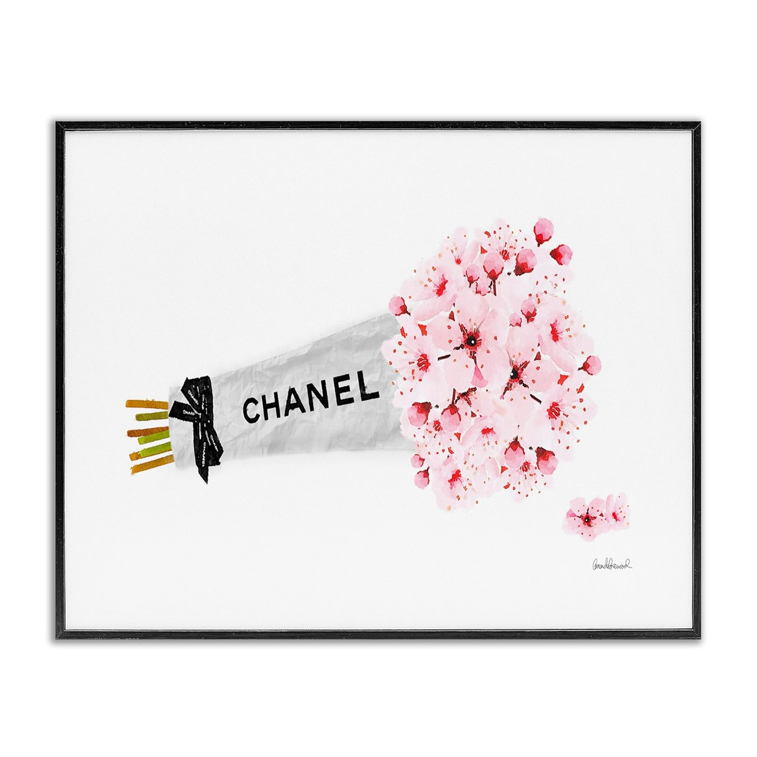 Stupell Industries Fashion Chanel Wrapped Cherry Blossoms Black Framed Wall Art, 16x20, Multicolor