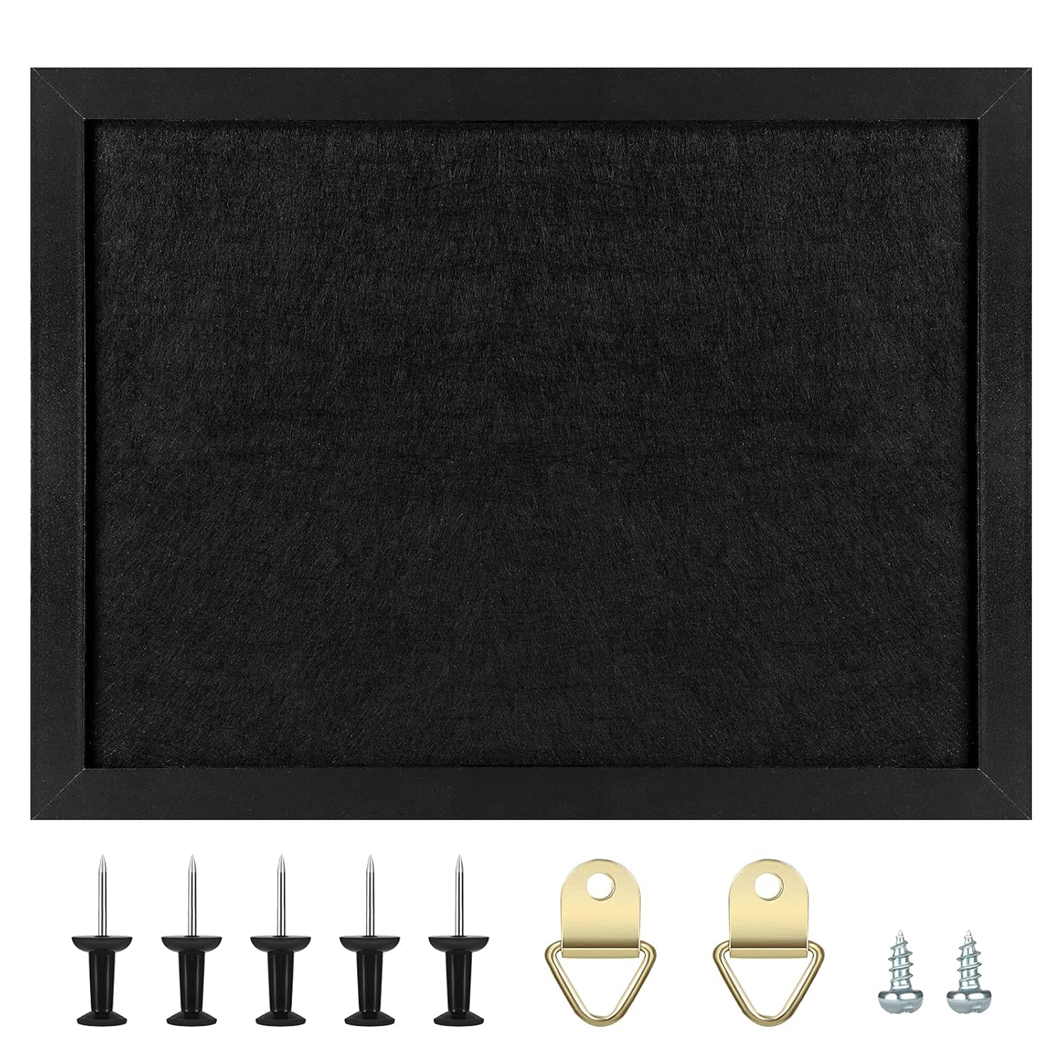 TORASO Cork Board Bulletin Board with Felt,Wood Framed Display Bulletin Board for Walls with Pins, Eye Bolts, gaskets, Screws, Pin Board for Office, School and Home(Black,1pc)