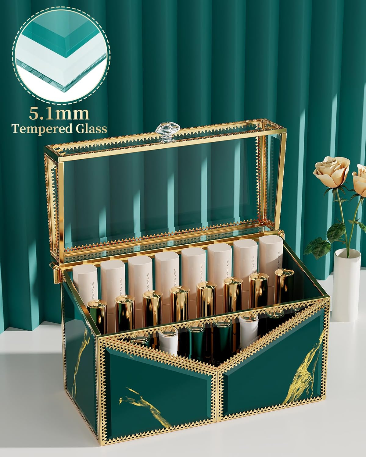 Lipstick Organizer Lipstick Holder - 24 Spaces, Tempered Glass Lip Gloss and Perfume Organizer,Vanity Lipstick Holder and Organizer.