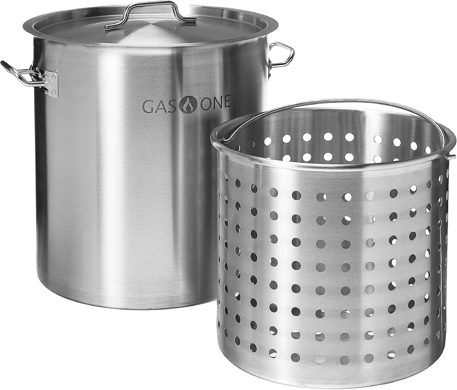 GasOne Stainless Steel Stockpot with Basket – 53qt Stock Pot with Lid and Reinforced Bottom –