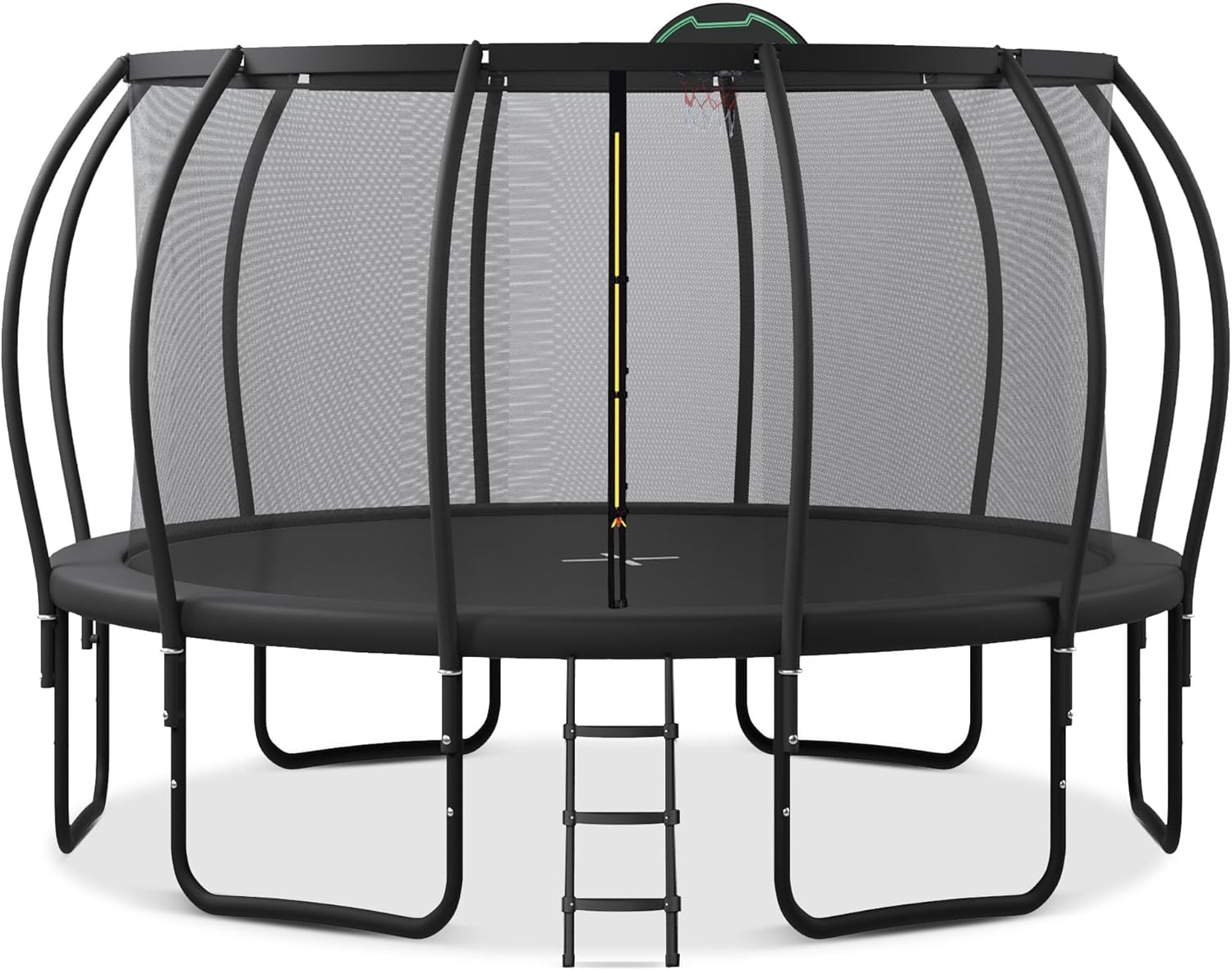 Trampoline Outdoor, 15 FT Trampoline with Enclosure Net and Ladder, Built-in 5 W-Shaped Legs and Basketball Board, Recreational Trampolines Family Jumping Workout, Outdoor Trampoline for Kids, Adults