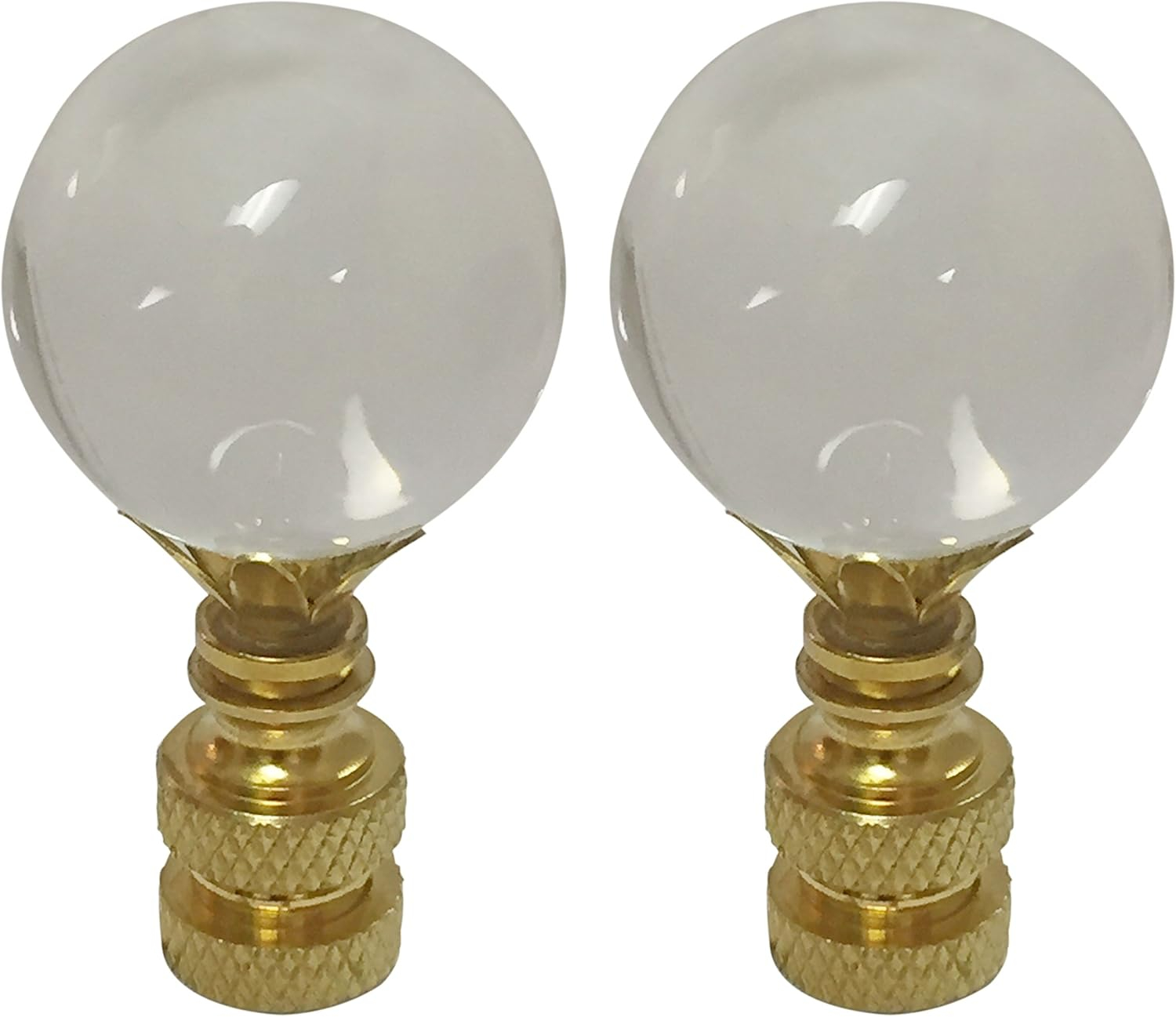 Royal Designs CCF-2016M-PB-2 Medium Clear Ball K9 Crystal Finial For Lamp Shade With Polished Brass Base, Set of 2