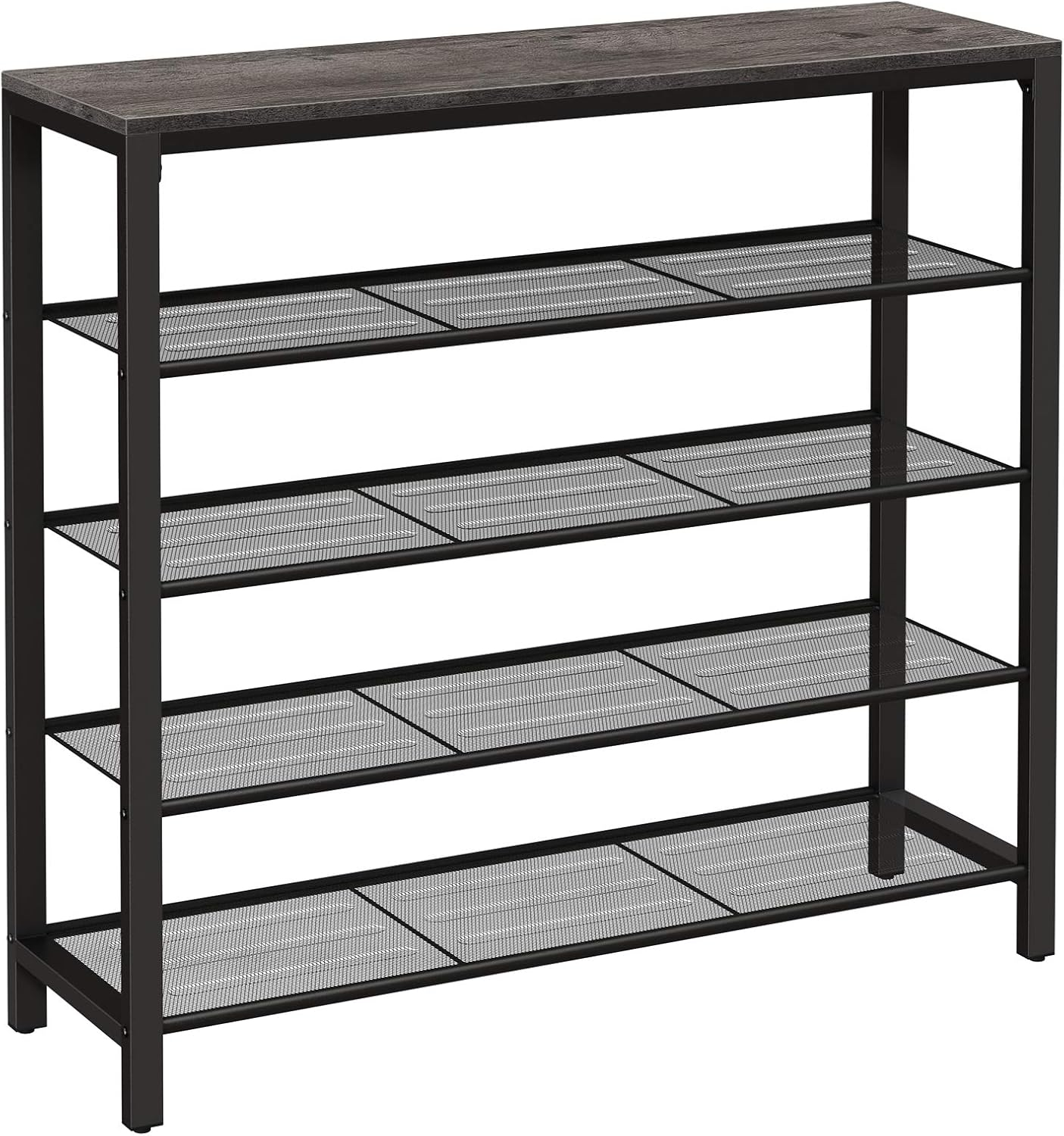 VASAGLE INDESTIC Shoe Rack, Storage Organizer with 4 Mesh Shelves and Large Surface for Bags, Shoe Shelf for Entryway Hallway Closet, Steel Frame, Industrial, Charcoal Gray and Black ULBS015B04