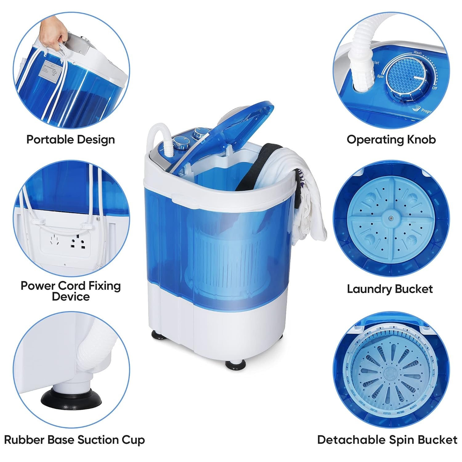 Portable Mini Washing Machine，Small Compact Laundry 4.4lbs Capacity Washer w/Spin Cycle Basket and Drain Hose Drum Washing Machine