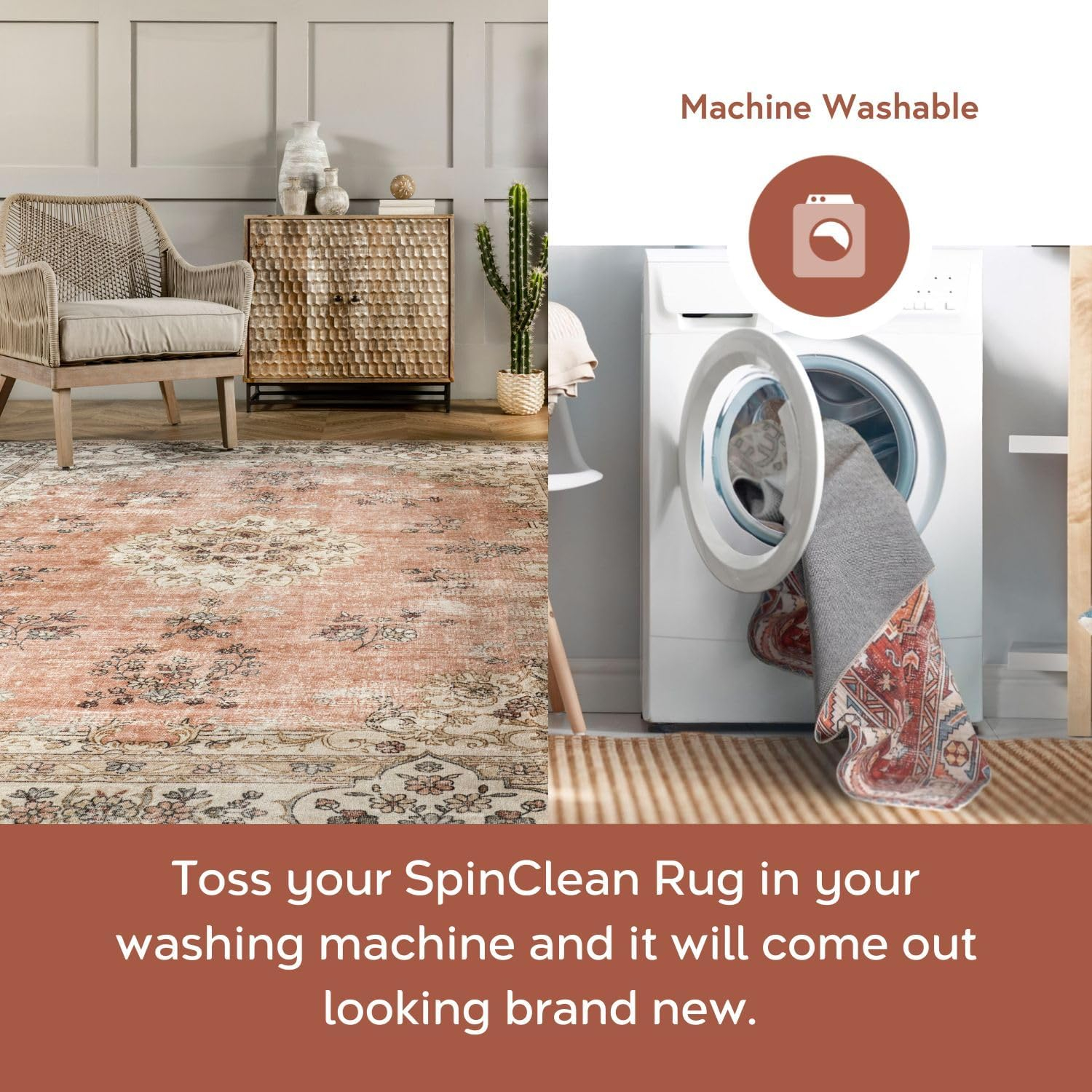 nuLOOM Ren Machine Washable Vintage Floral Area Rug, 6' x 9', Peach