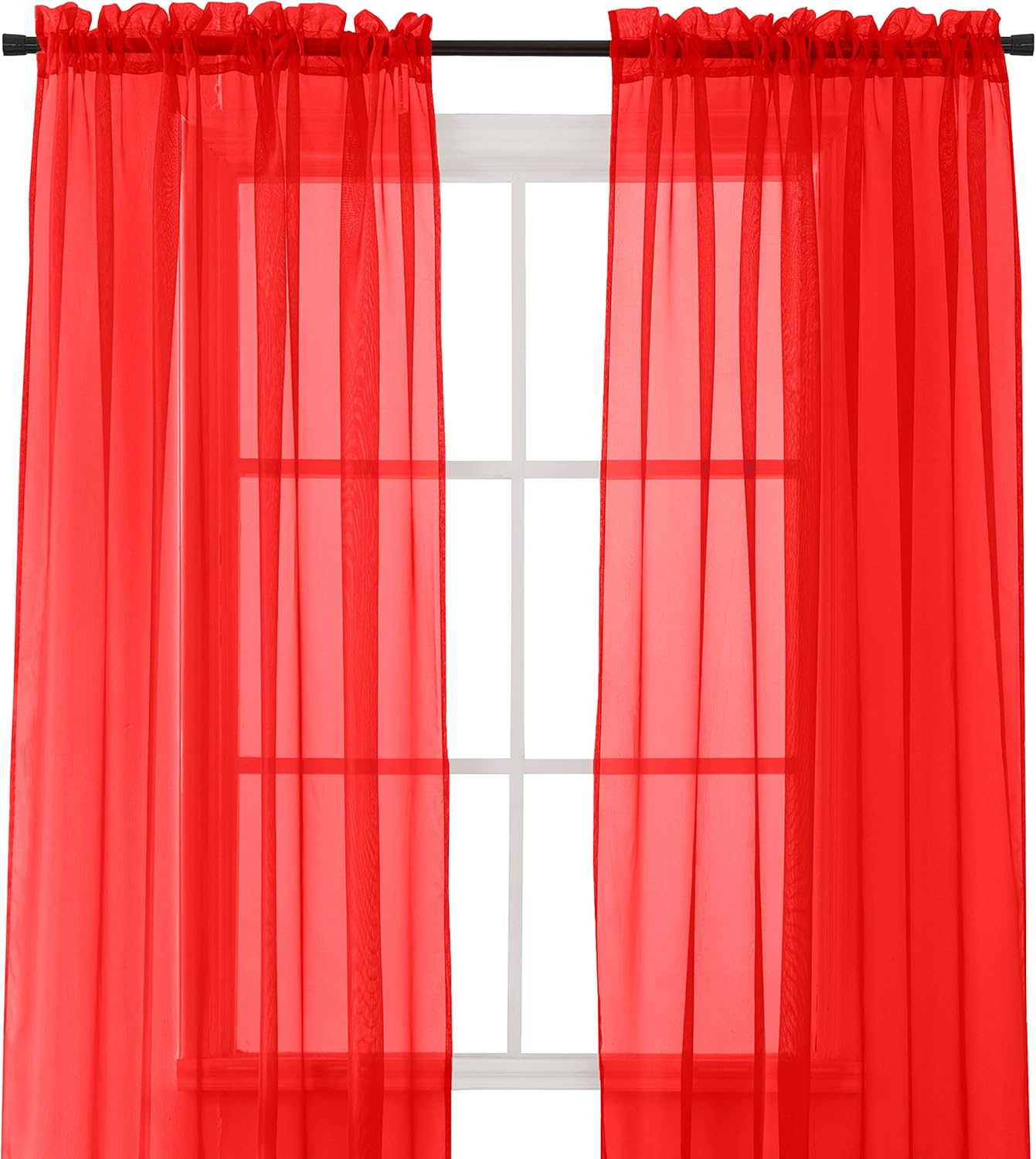 Elegant Comfort 2 Piece Solid SHEER PANEL with ROD POCKET - Window Curtain  60-inch width X 84-inch Length -  Red