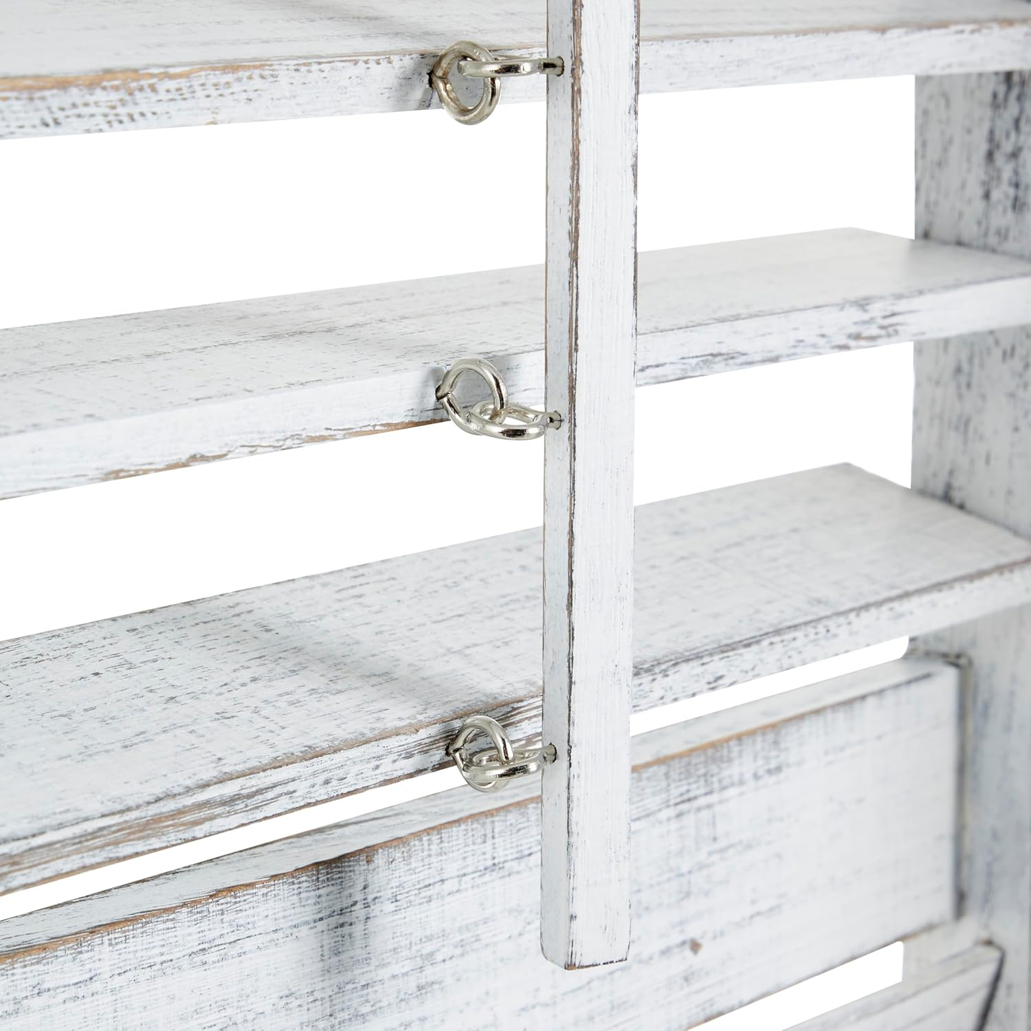Deco 79 Wood Partition Room Divider Screen Washed Shutter Top 3 Panel Privacy Screen with Gray Distressing, Room Partition 47" x 1" x 67", White
