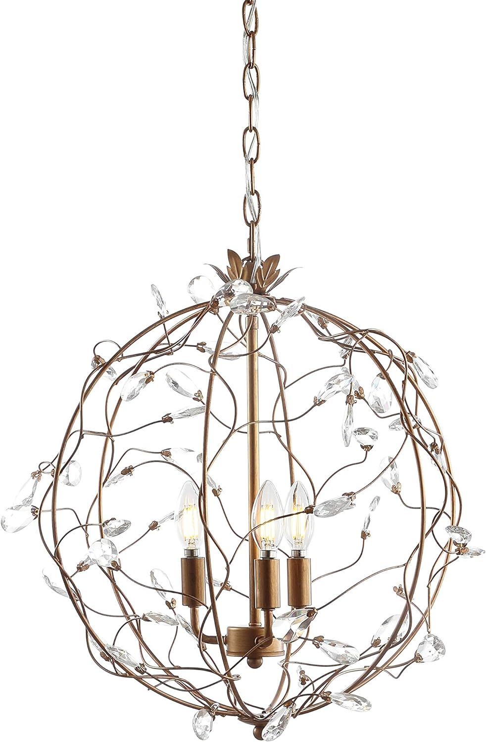 Isabelle 20" Adjustable Metal/Glass LED Pendant, Antique Gold