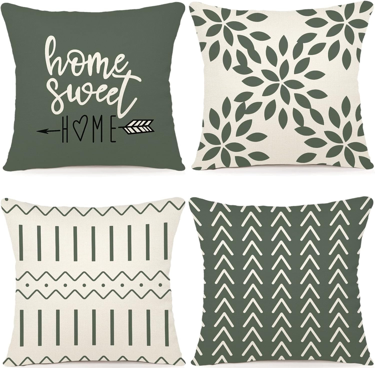 YCOLL Pillow Covers 16x16 Set of 4, Modern Sofa Throw Pillow Cover, Decorative Outdoor Linen Fabric Pillow Case for Couch Bed Car, Aqua Green