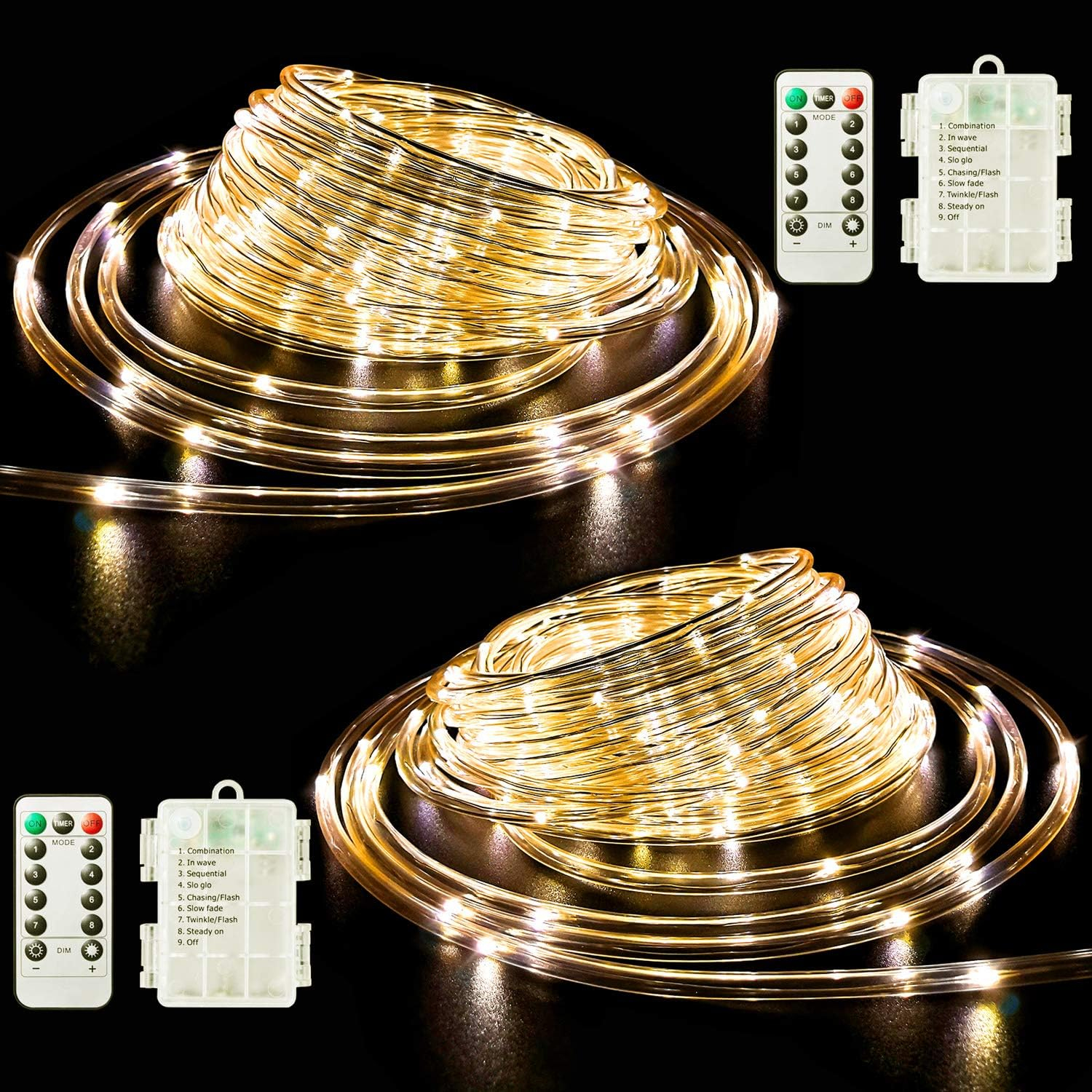 120 LED Rope Lights Battery Powered Light String 40ft 8 Patterns Fairy Lights with Remote Control Outdoor Decorative Lights, Christmas Decorations (Multi-color)