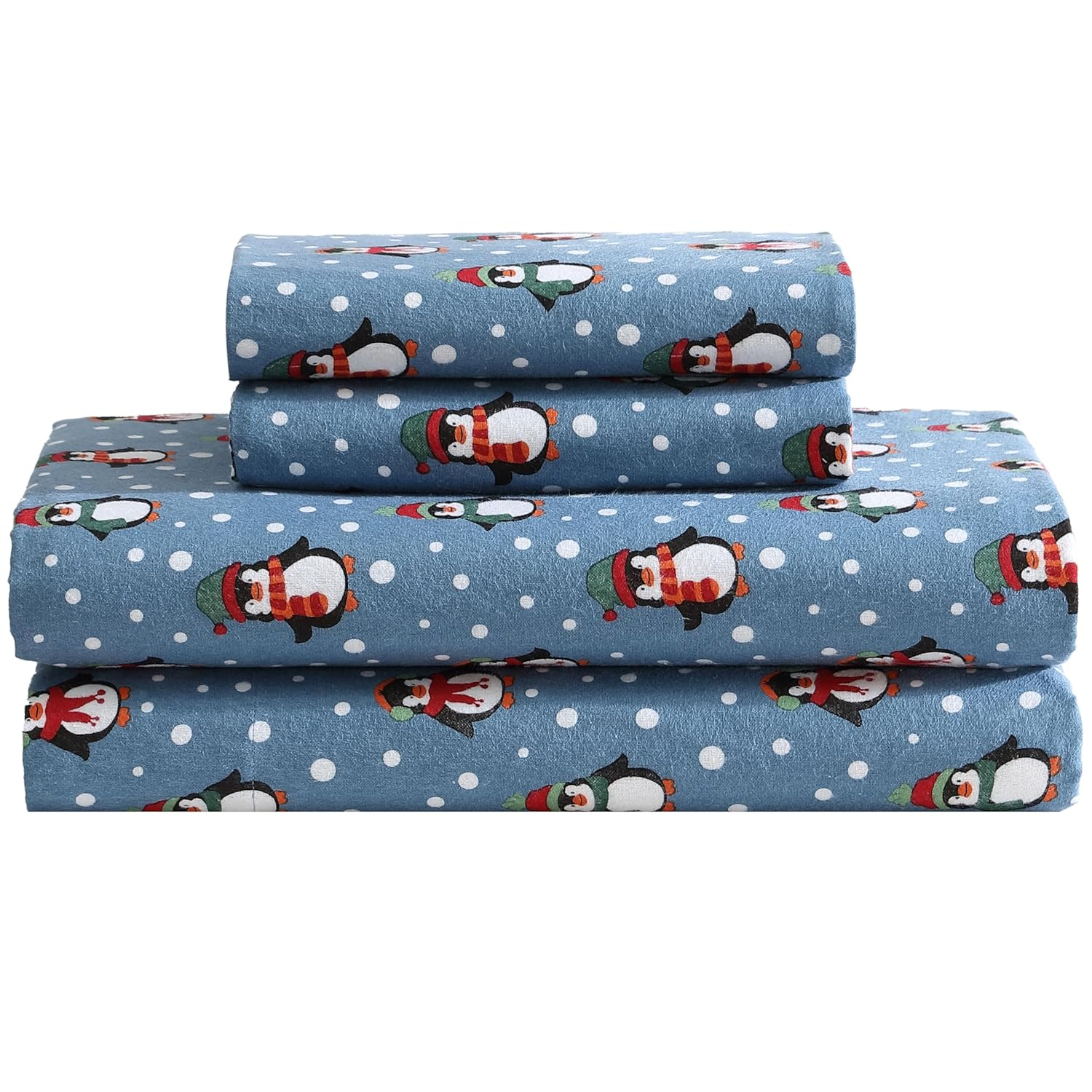 Winter Nights Cotton Flannel Sheet Set, Queen, Penguins