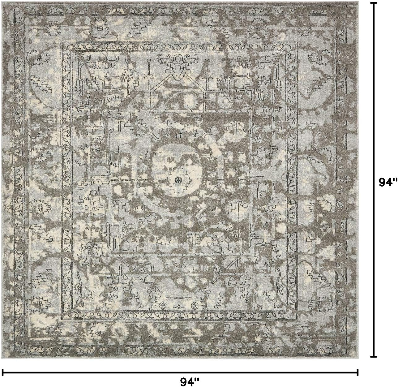 Unique Loom Vintage La Jolla 8 x 8 (ft) Loomed Polypropylene Gray/Silver Square Indoor Border Vintage Area rug