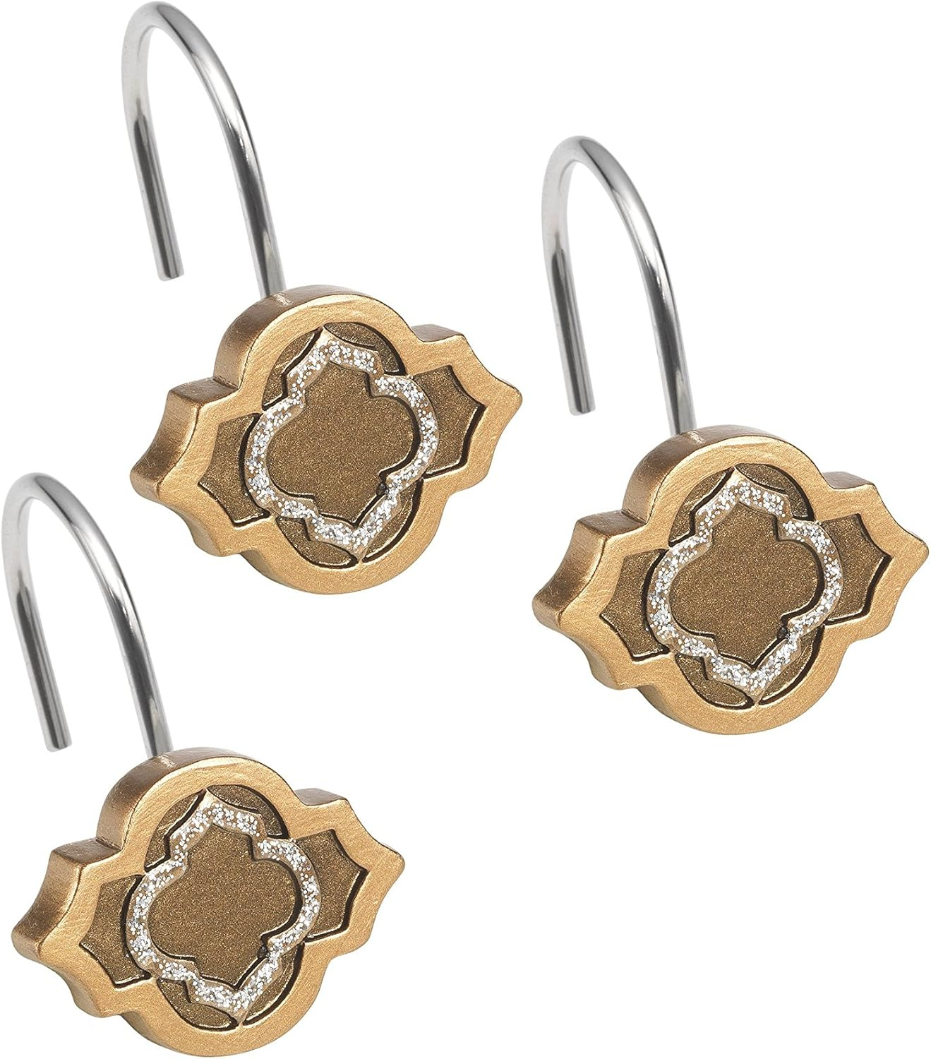 Popular Bath Spindle 12-Piece Shower Hooks, Gold, 9x6x9.5 Inches
