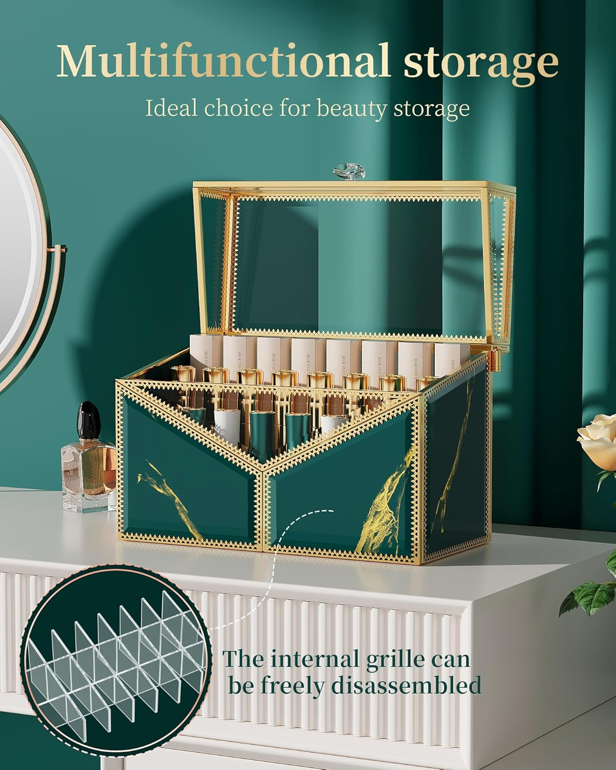 Lipstick Organizer Lipstick Holder - 24 Spaces, Tempered Glass Lip Gloss and Perfume Organizer,Vanity Lipstick Holder and Organizer.