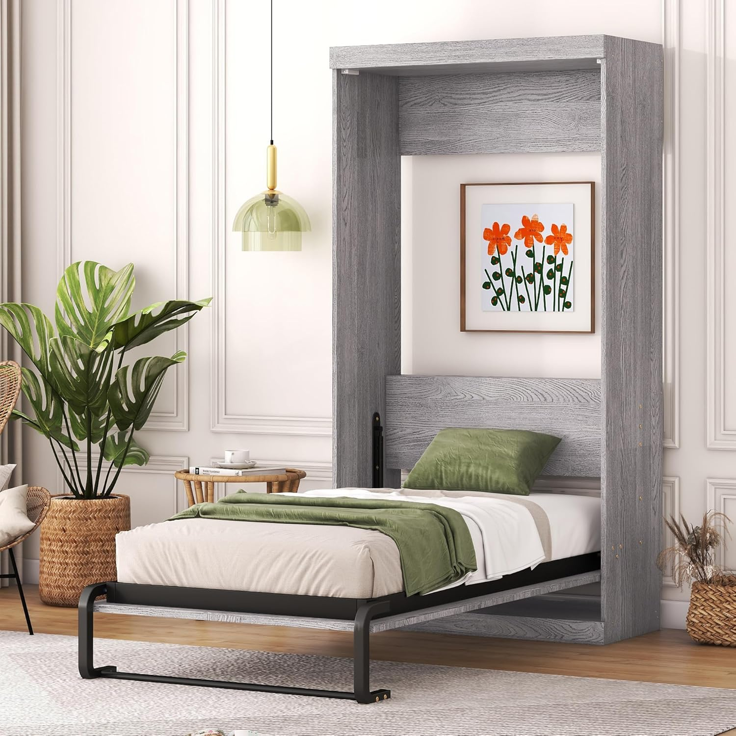 Harper & Bright Designs Twin Size Murphy Bed, can be Folded into a Cabinet, Gray