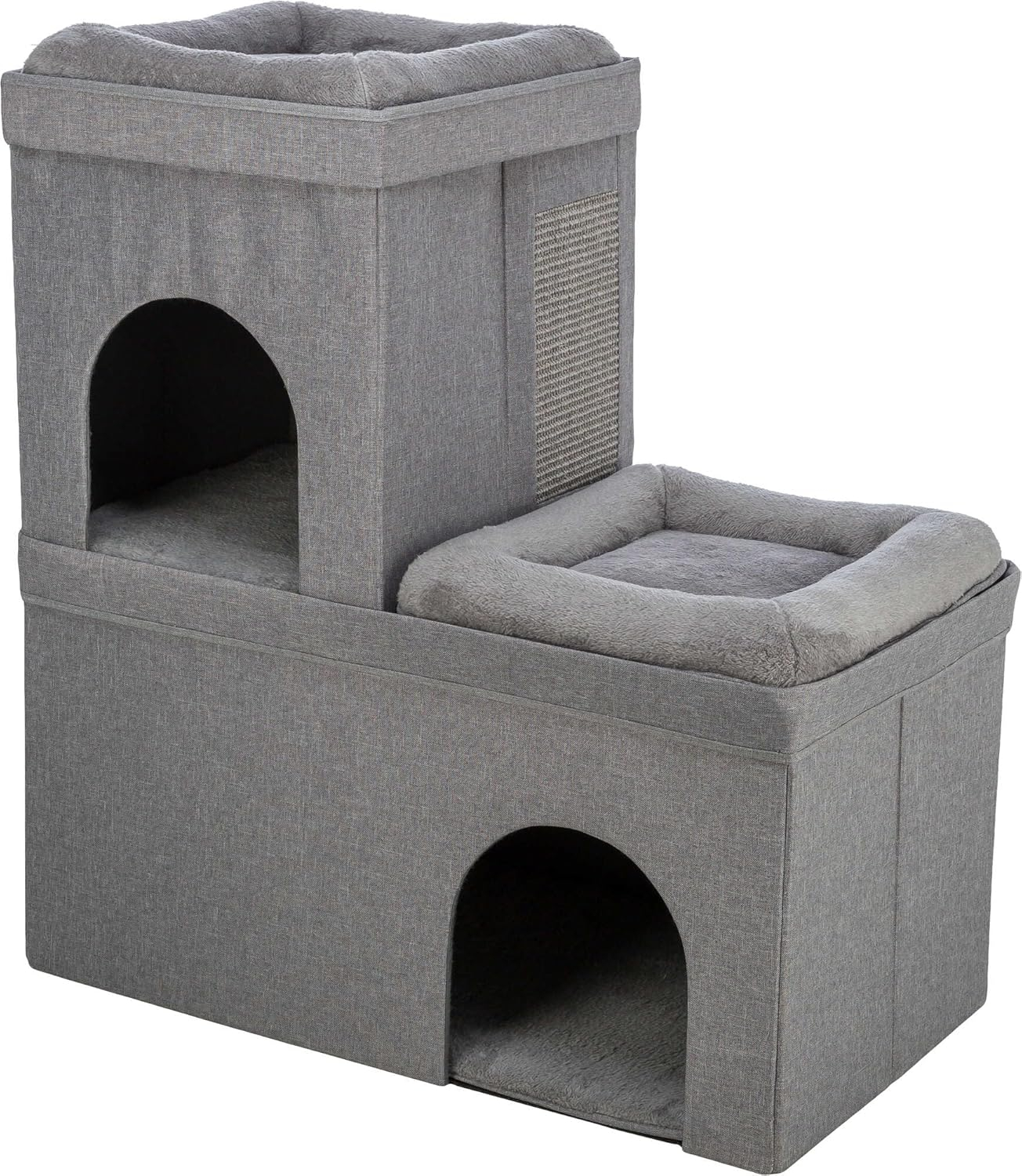 TRIXIE Crazy Cube Stackable 2-Story Indoor Cat Condo, Cat House with Scratching Pad, Gray