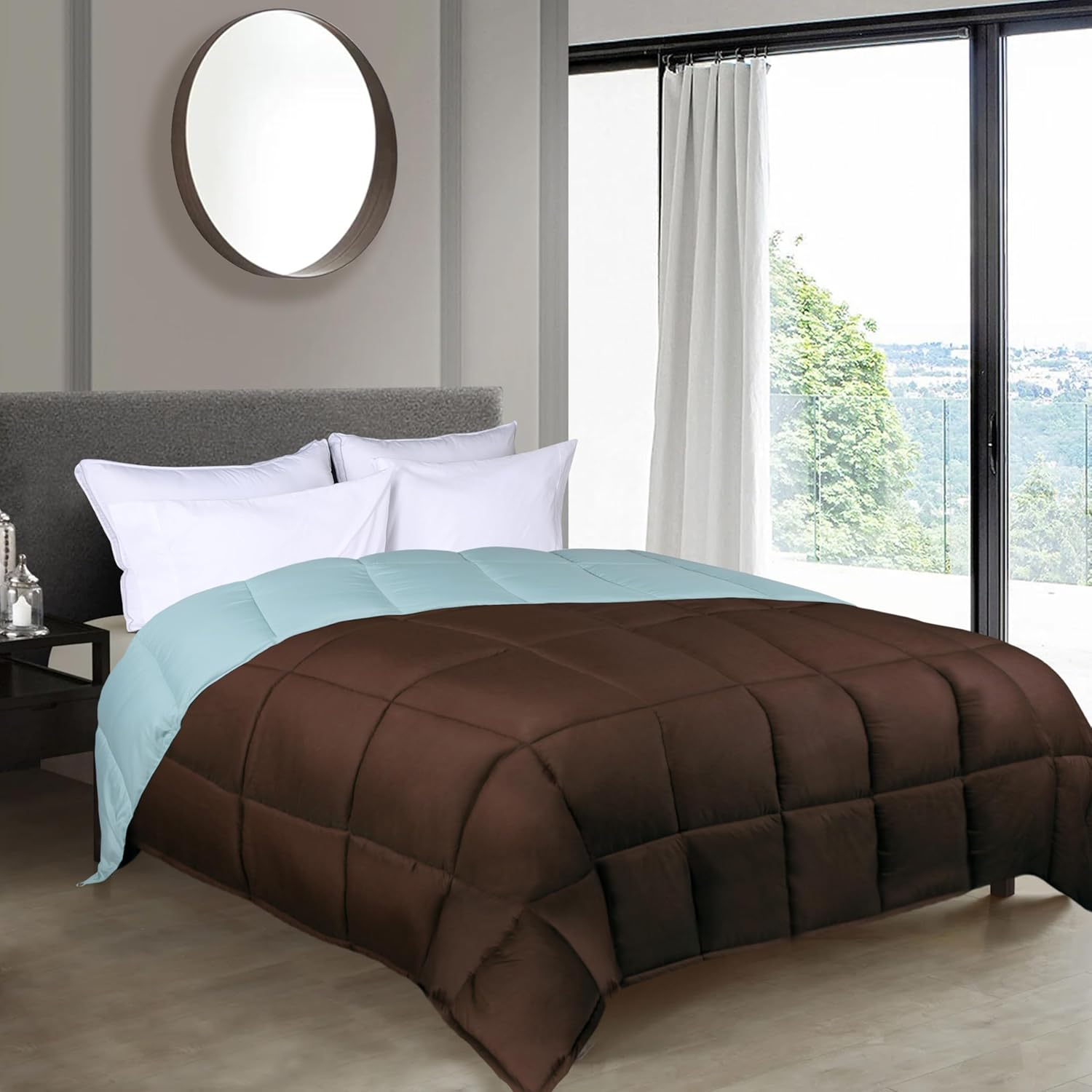 Superior Reversible Down Alternative Comforter, California King, Choco-Sky Blue