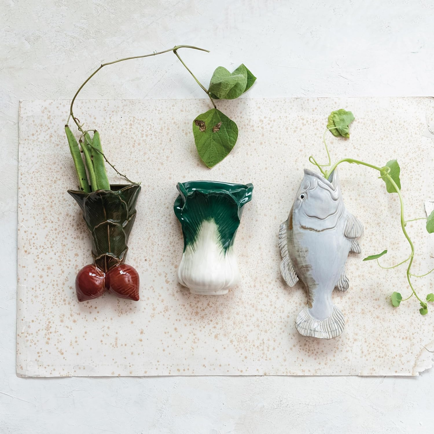 Creative Co-Op Embossed Stoneware Radish Shaped Wall Vase Planter, Green and Red