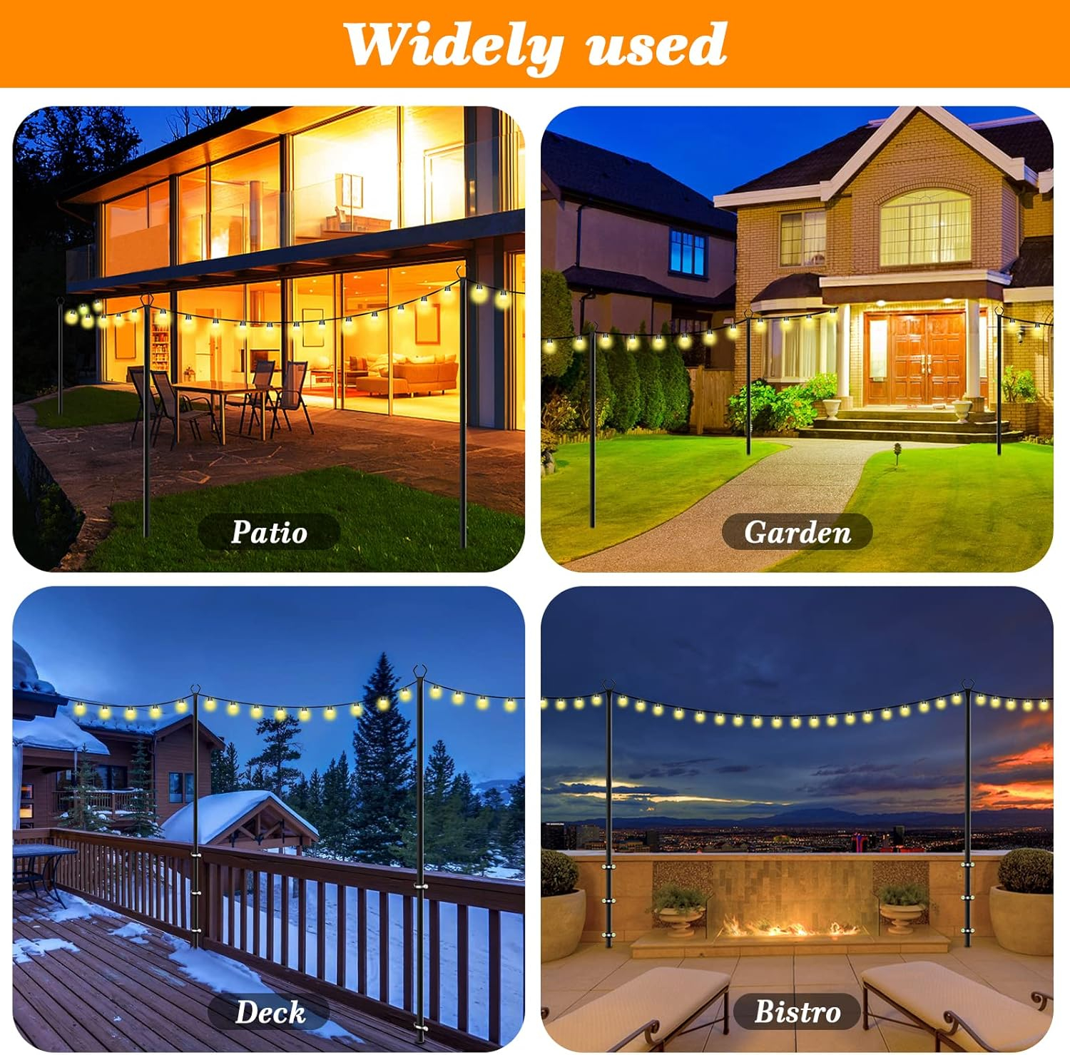2 Pack String Light Poles,10 Ft Light Poles for Outside String Lights,Outdoor Lights Pole with Fork,Metal Poles Stand for Patio Deck Backyard