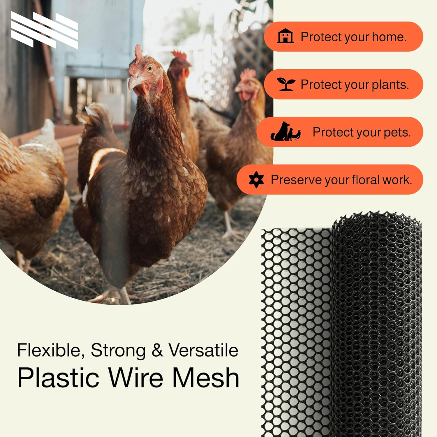 Black Plastic Chicken Wire Mesh Fence 15.7in x 10ft Roll