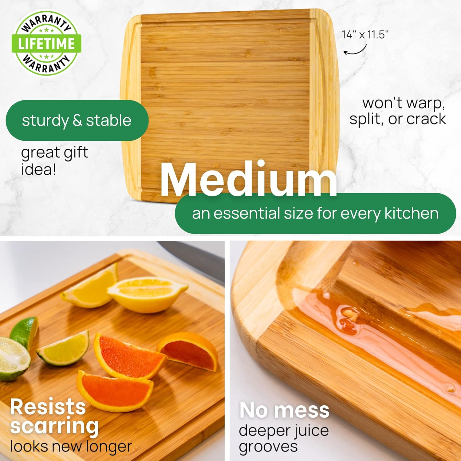 Greener Chef Medium Bamboo Cutting Board -14.5x11.5" Wood Cutting Board