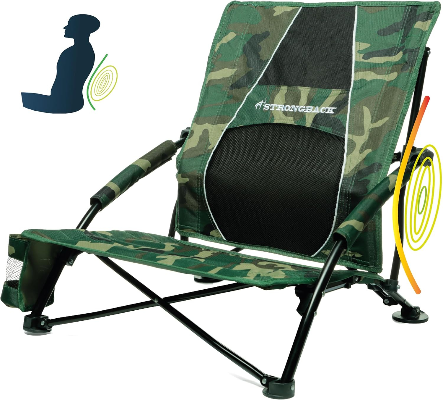 STRONGBACK Low Gravity Beach Chair with Lumbar Back Support, Folding Camo