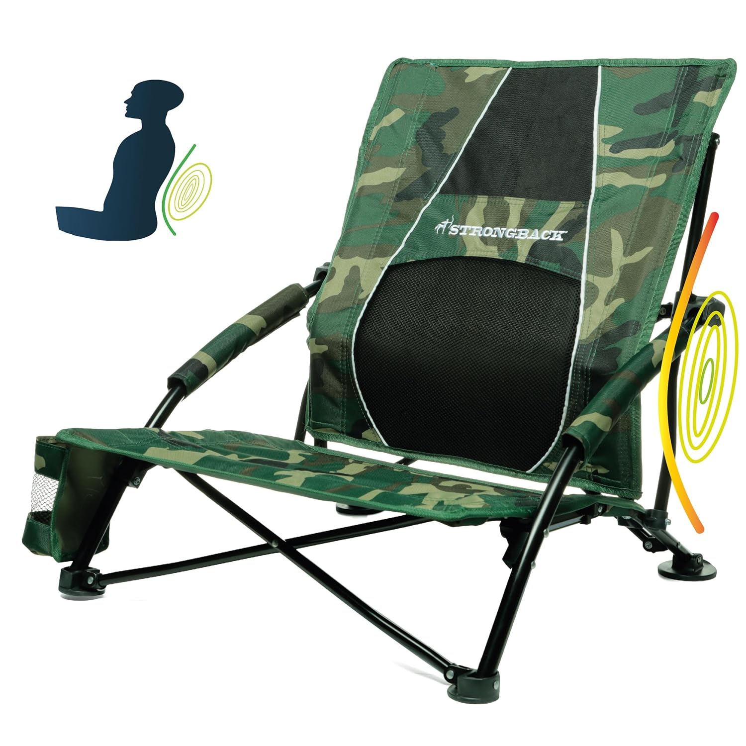 STRONGBACK Low Gravity Beach Chair with Lumbar Back Support, Folding Camo