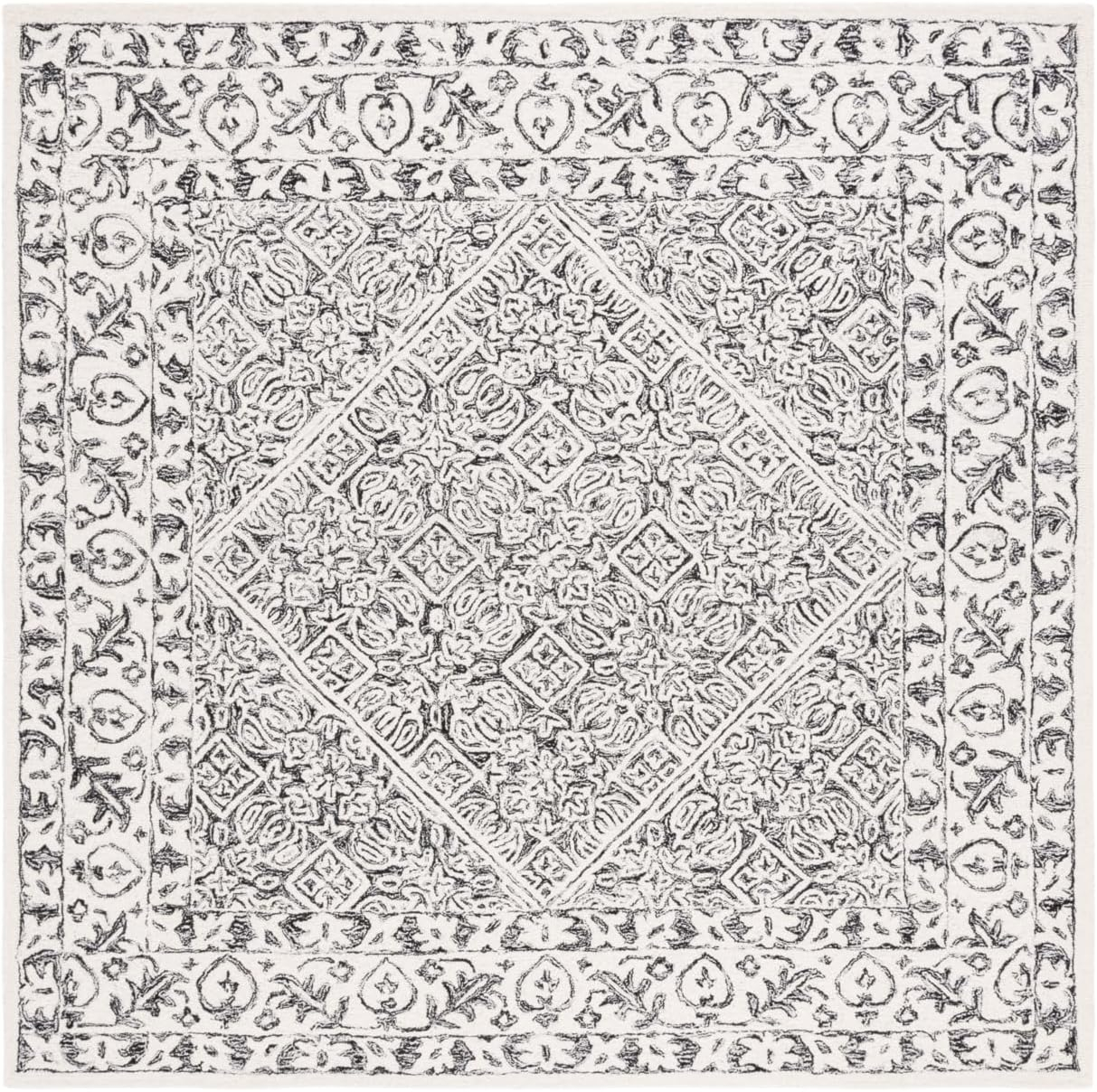 SAFAVIEH Dip Dye Felicia Floral Area Rug, Ivory/Black, 7' x 7' Square