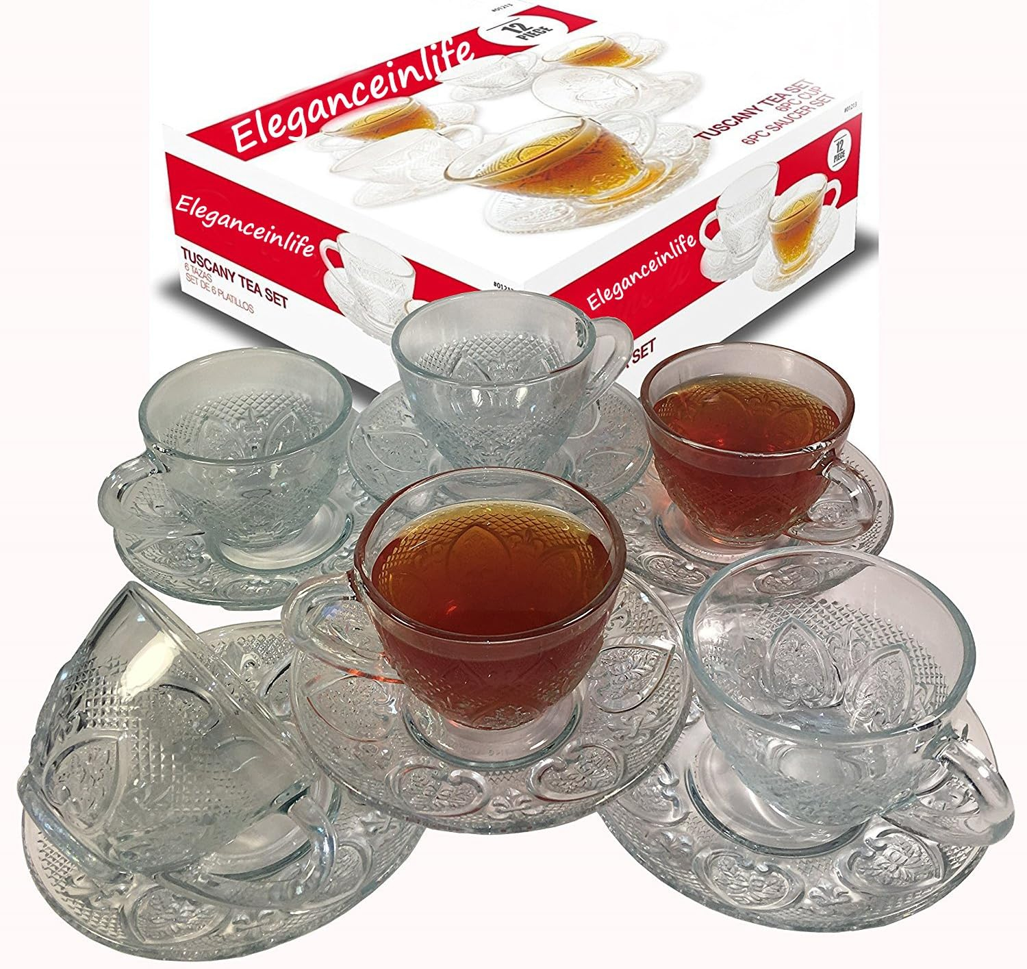 Cup & Saucer Set Glass Tea Coffee Cup Glass Saucer 12 Piece Cup & Saucer Set
