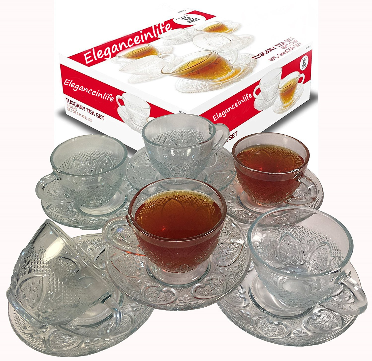 Cup & Saucer Set Glass Tea Coffee Cup Glass Saucer 12 Piece Cup & Saucer Set