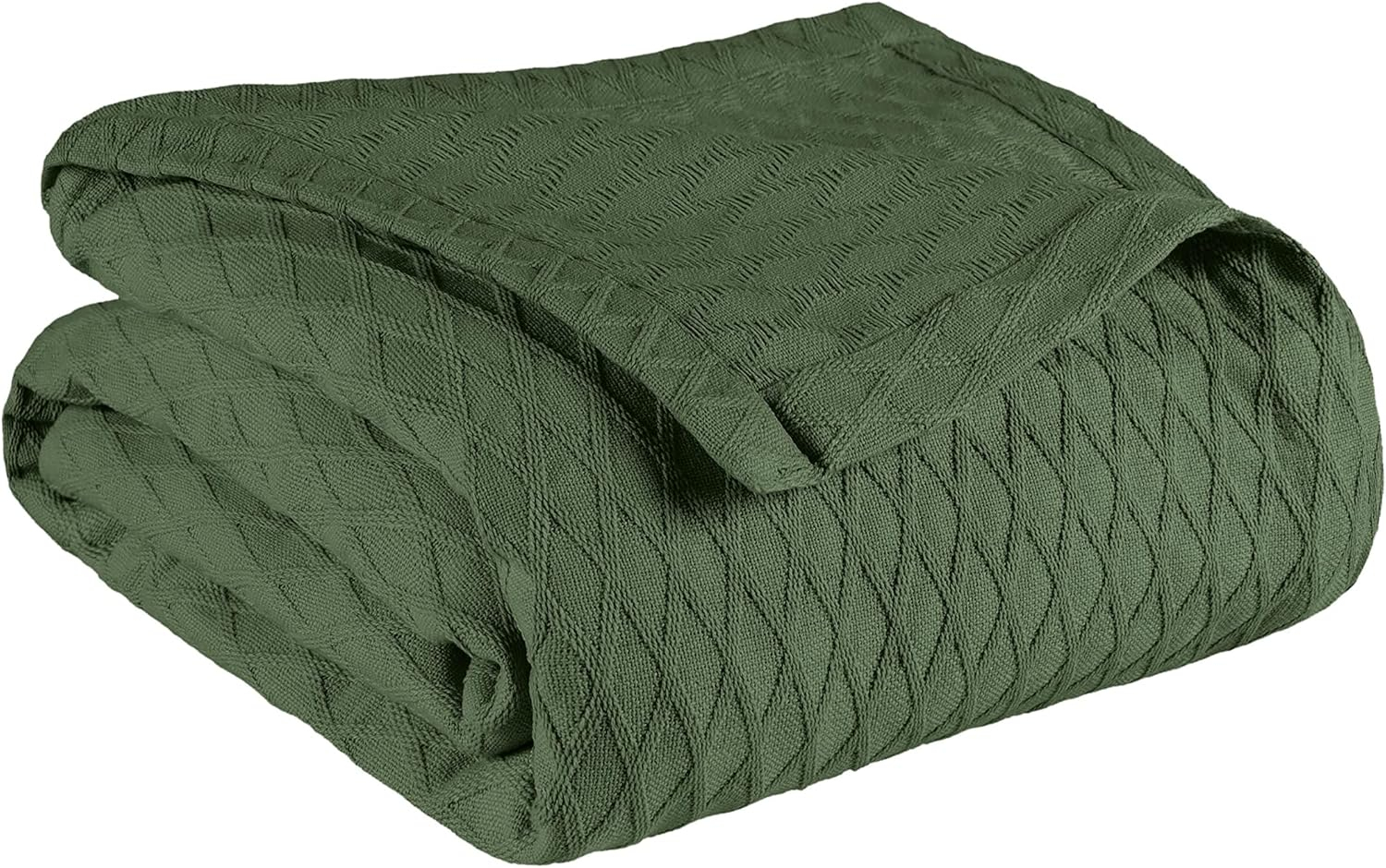 SUPERIOR Diamond Weave All-Season Cotton Blanket, Cover for Home, Couch, Bed, Soft, Warm Blankets, Boho Aesthetic, Comfy, Cozy Covers, Decorative Bedding Essentials, Full/Queen, Forest Green