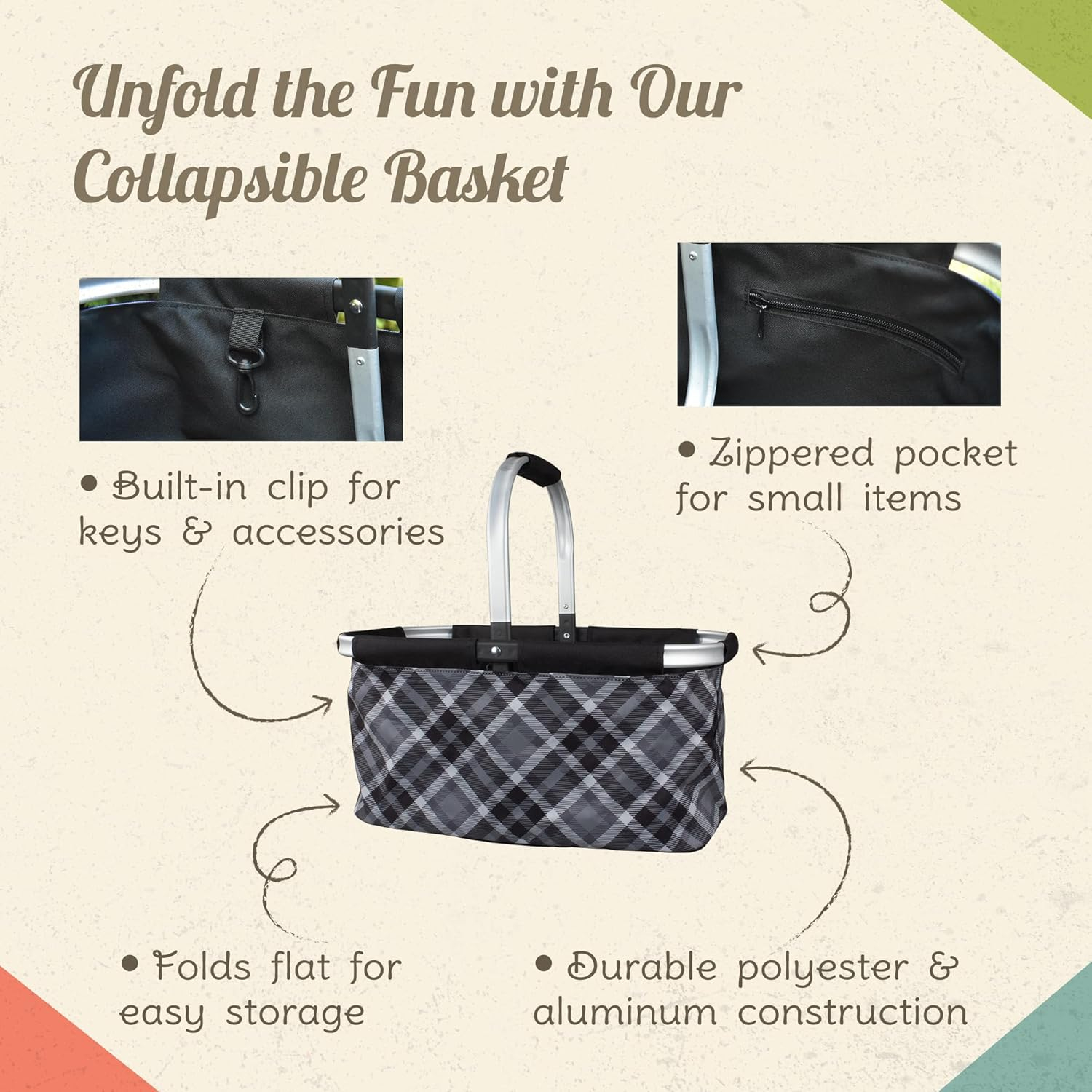 Camp Casual CC010SSB Scenic Sunset Folding Picnic Basket