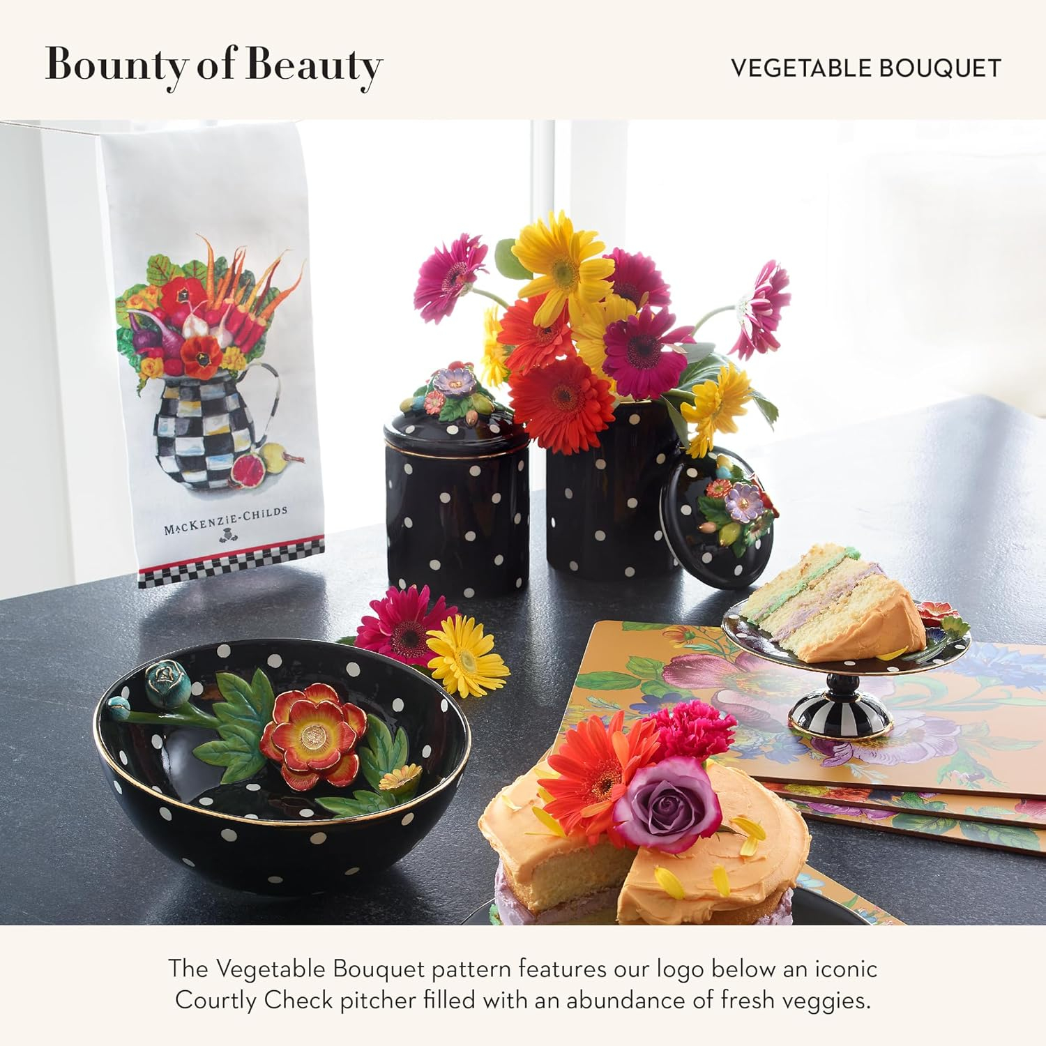 White Cotton Kitchen Dish Towel with Vegetable Bouquet Design