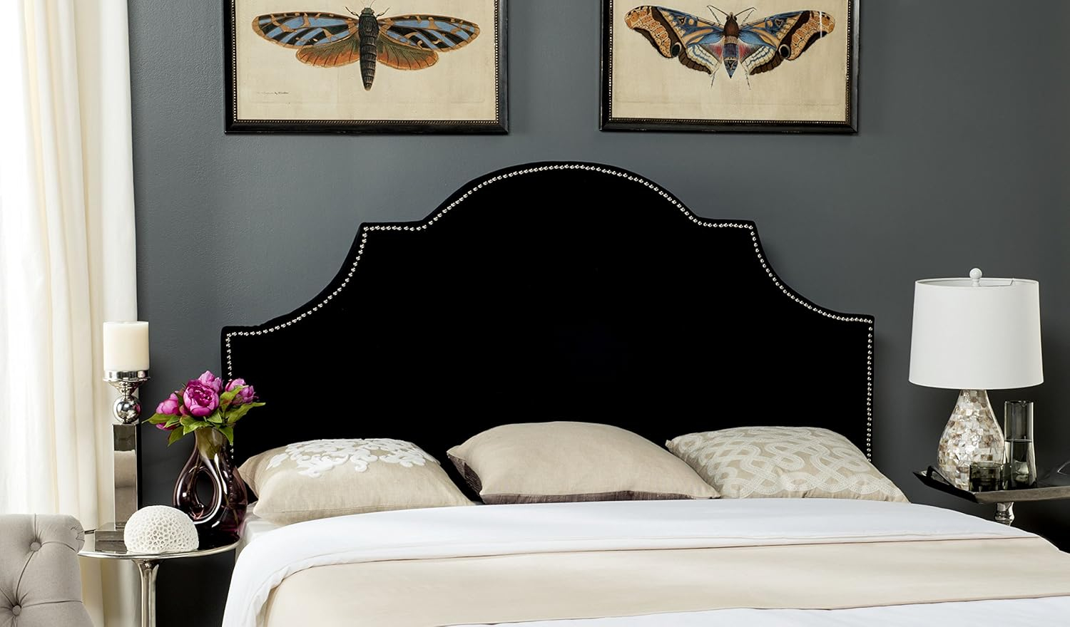 SAFAVIEH Hallmar Classic Elegant Upholstered Headboard, Full, Black Velvet